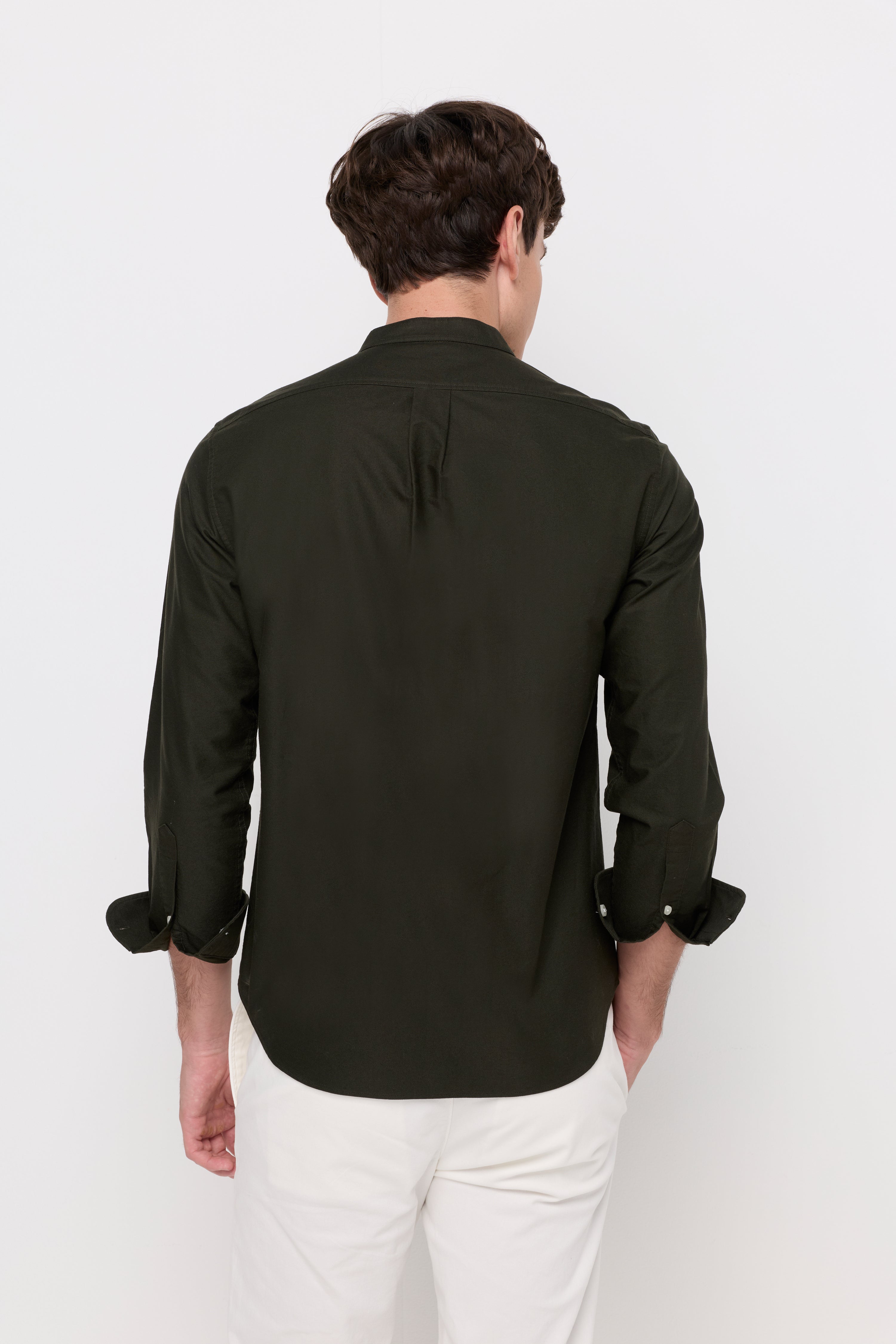 Long Sleeve Shirt Chinese Collar Dark Green