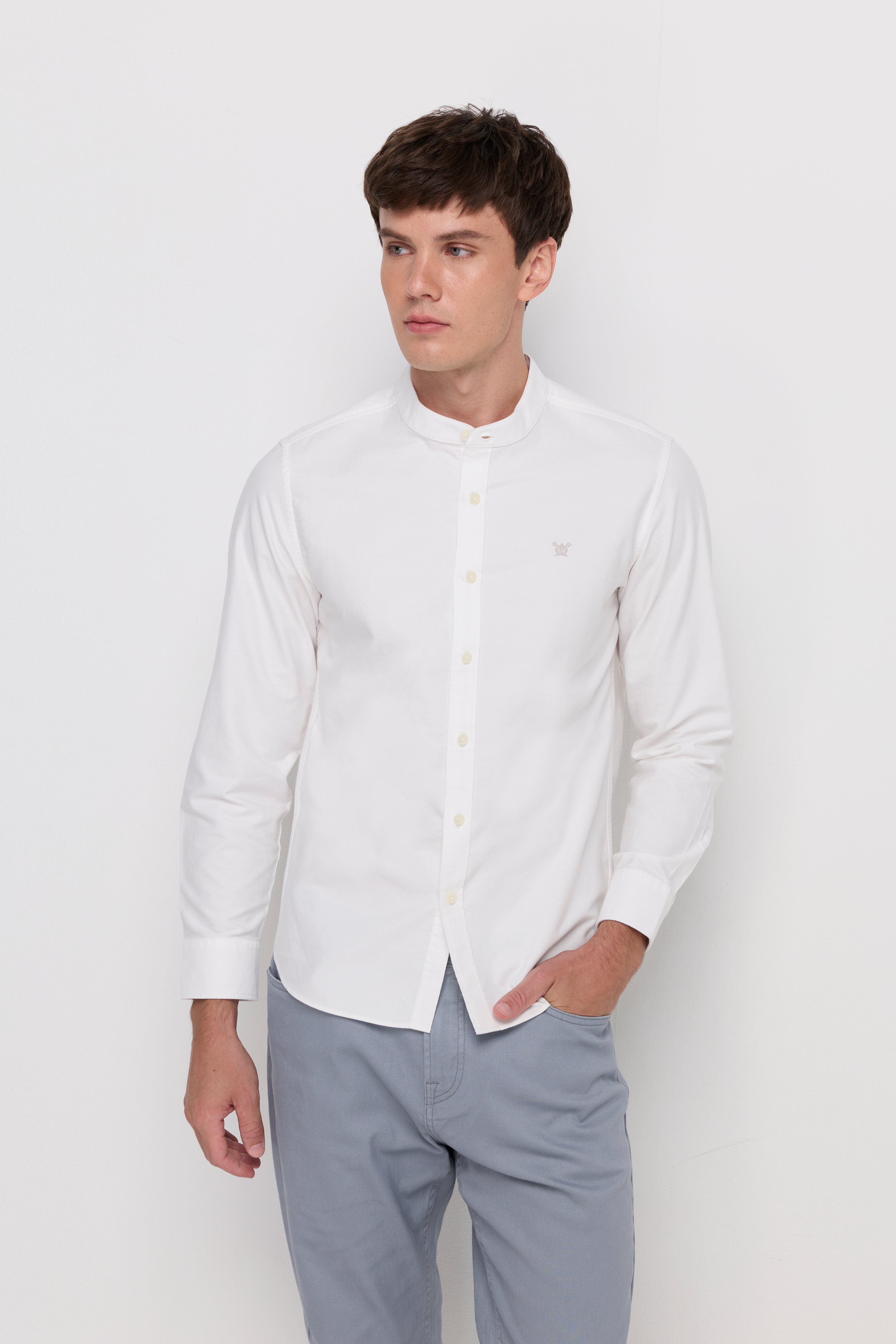 Long Sleeve Shirt Chinese Collar Off-White