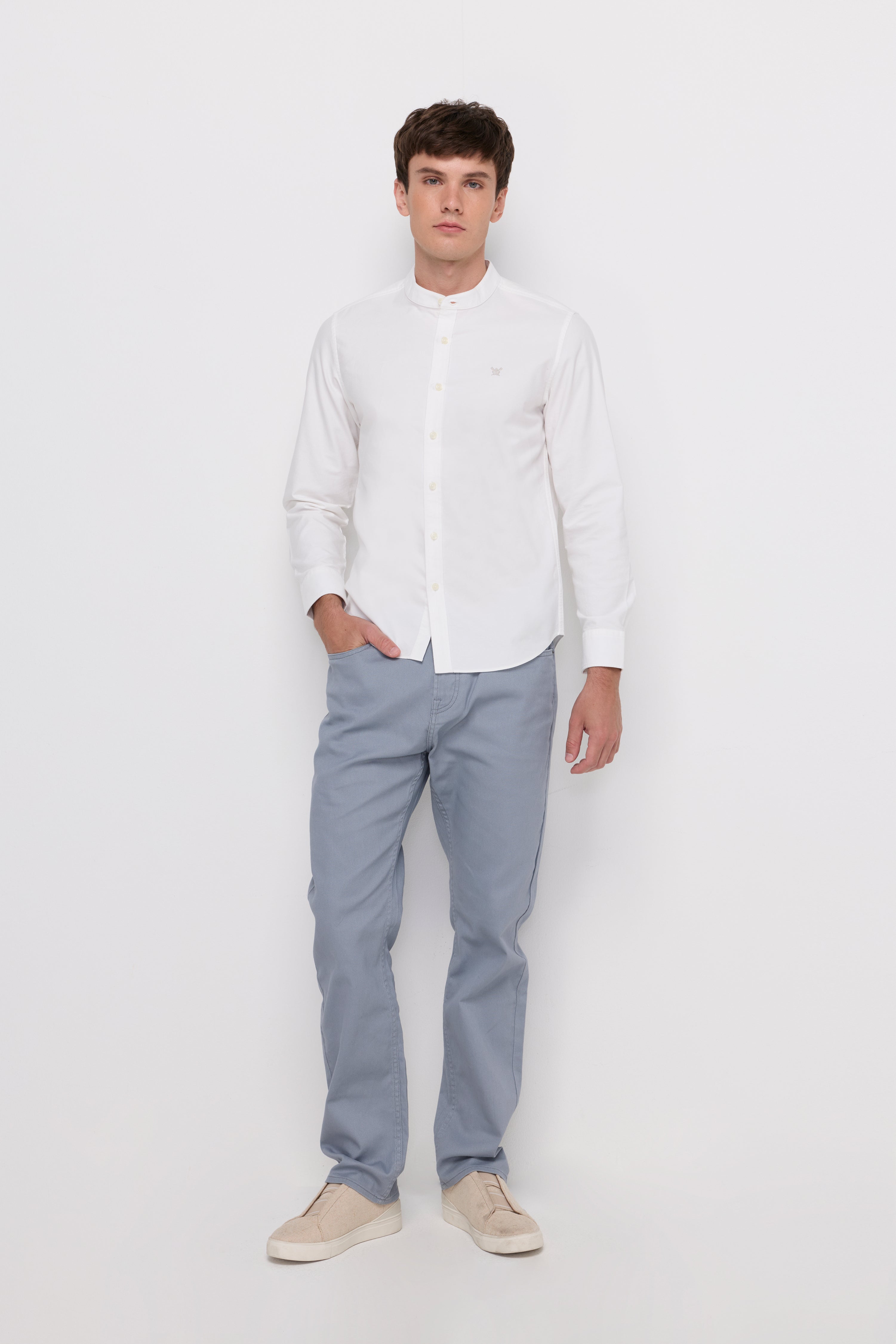Long Sleeve Shirt Chinese Collar Off-White