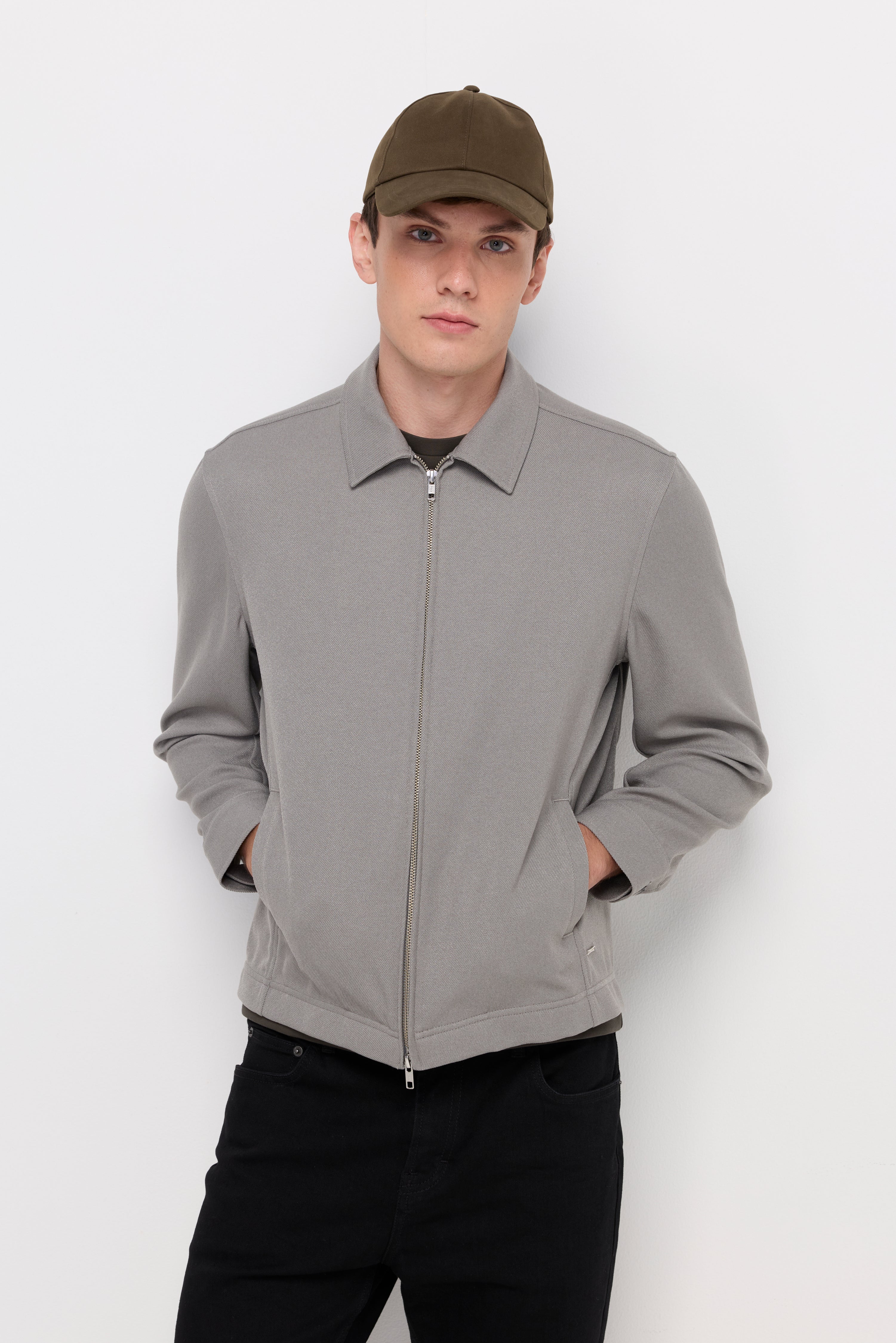Essential Zip-Front Overshirt Jacket Grey