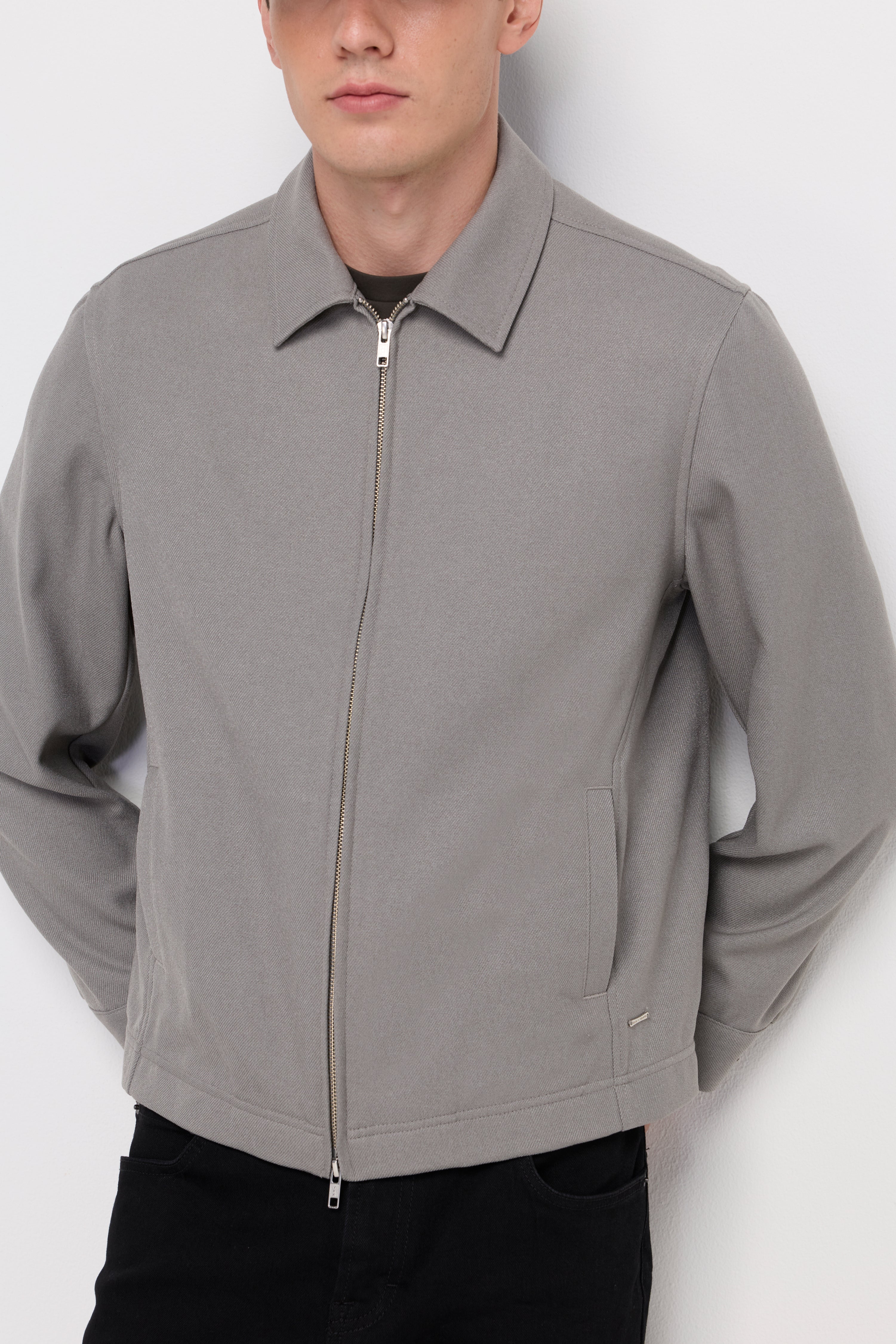 Essential Zip-Front Overshirt Jacket Grey