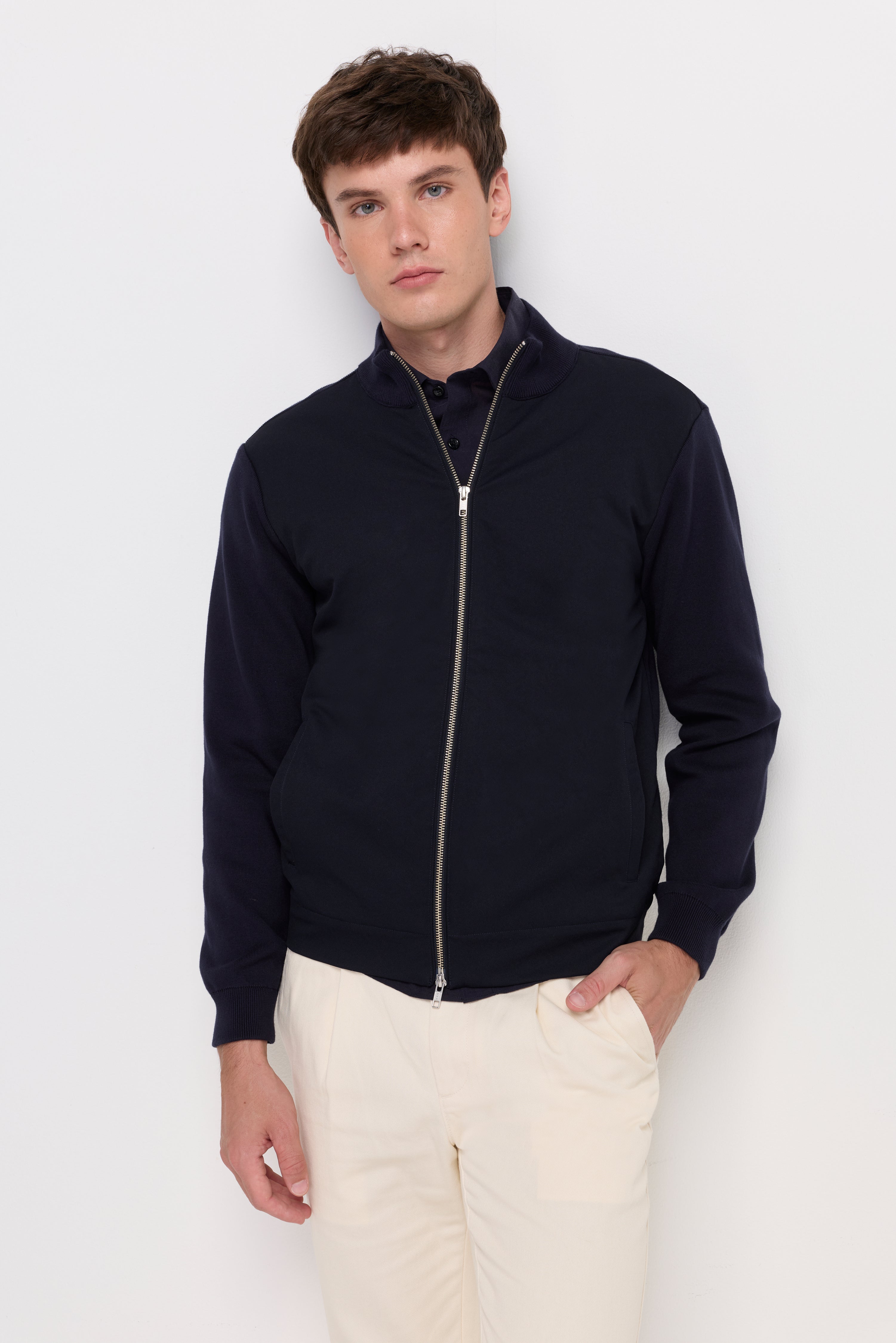 Essential Zip-Front Bomber Jacket Navy
