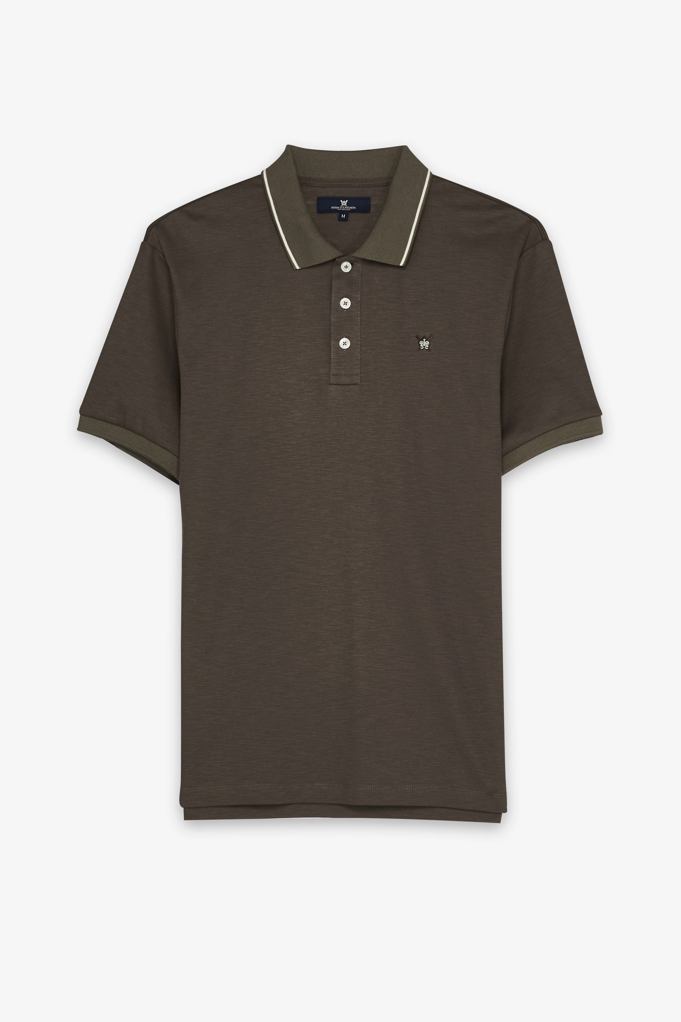 Textured Melange Polo Shirt Top Dyed Brown