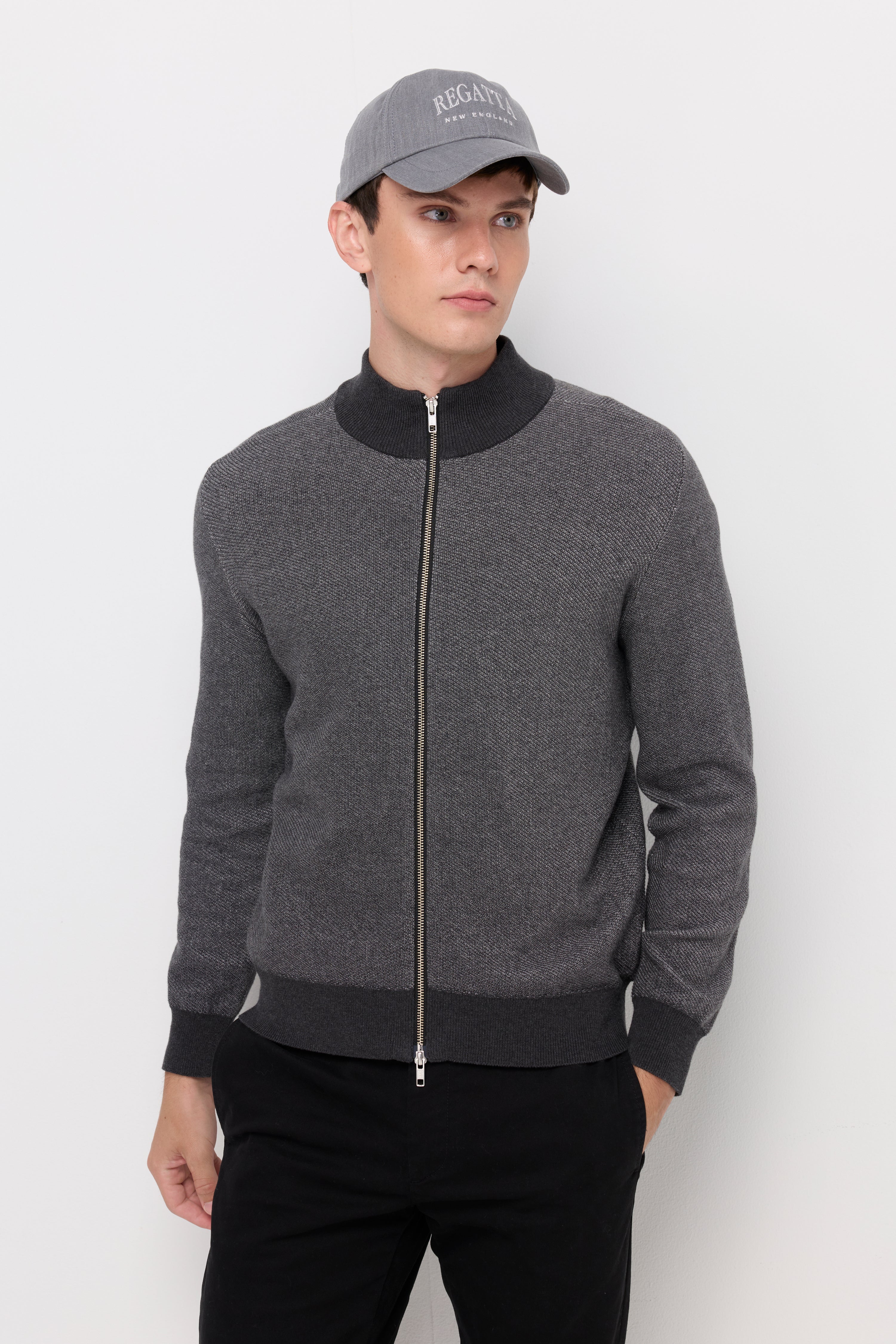 Heritage Knit Bomber Jacket Dark Grey