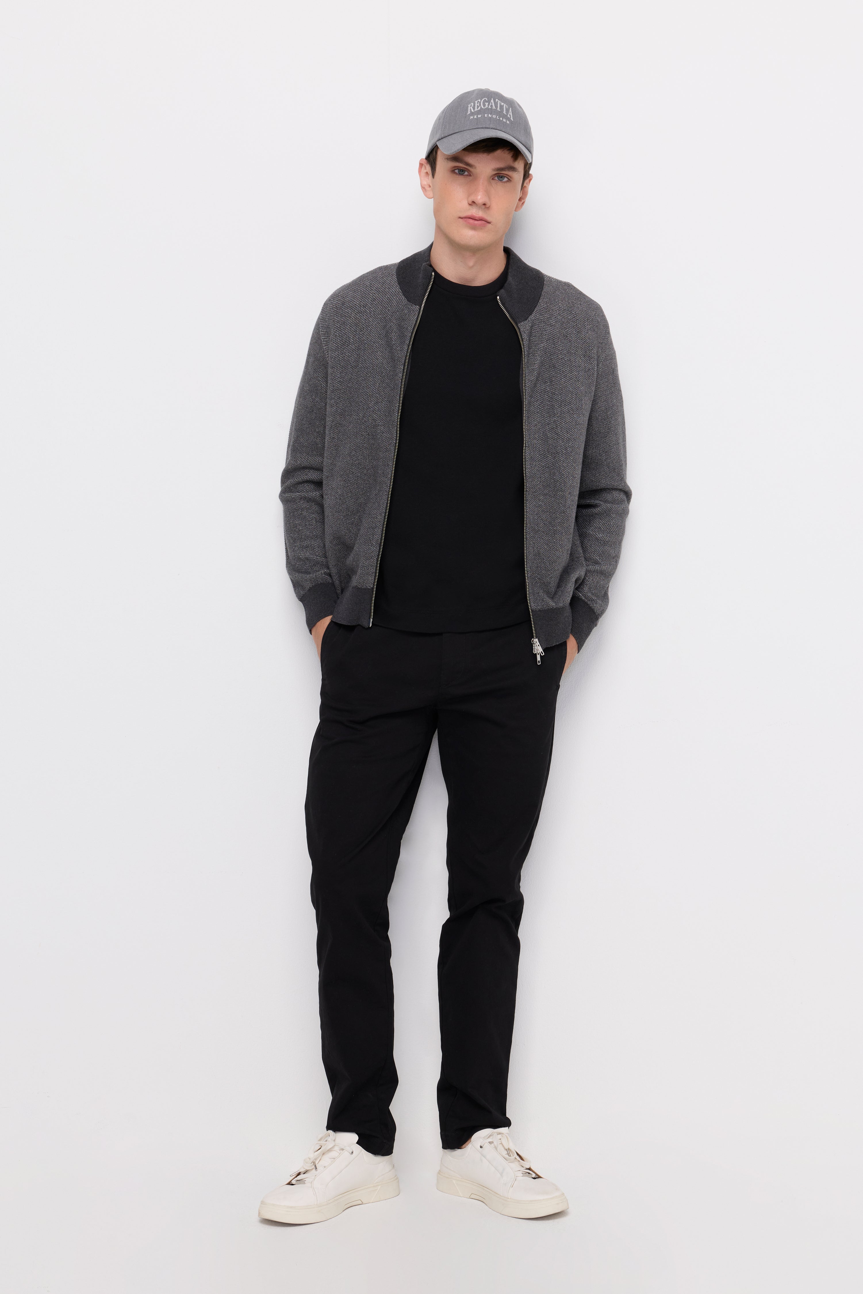 Heritage Knit Bomber Jacket Dark Grey