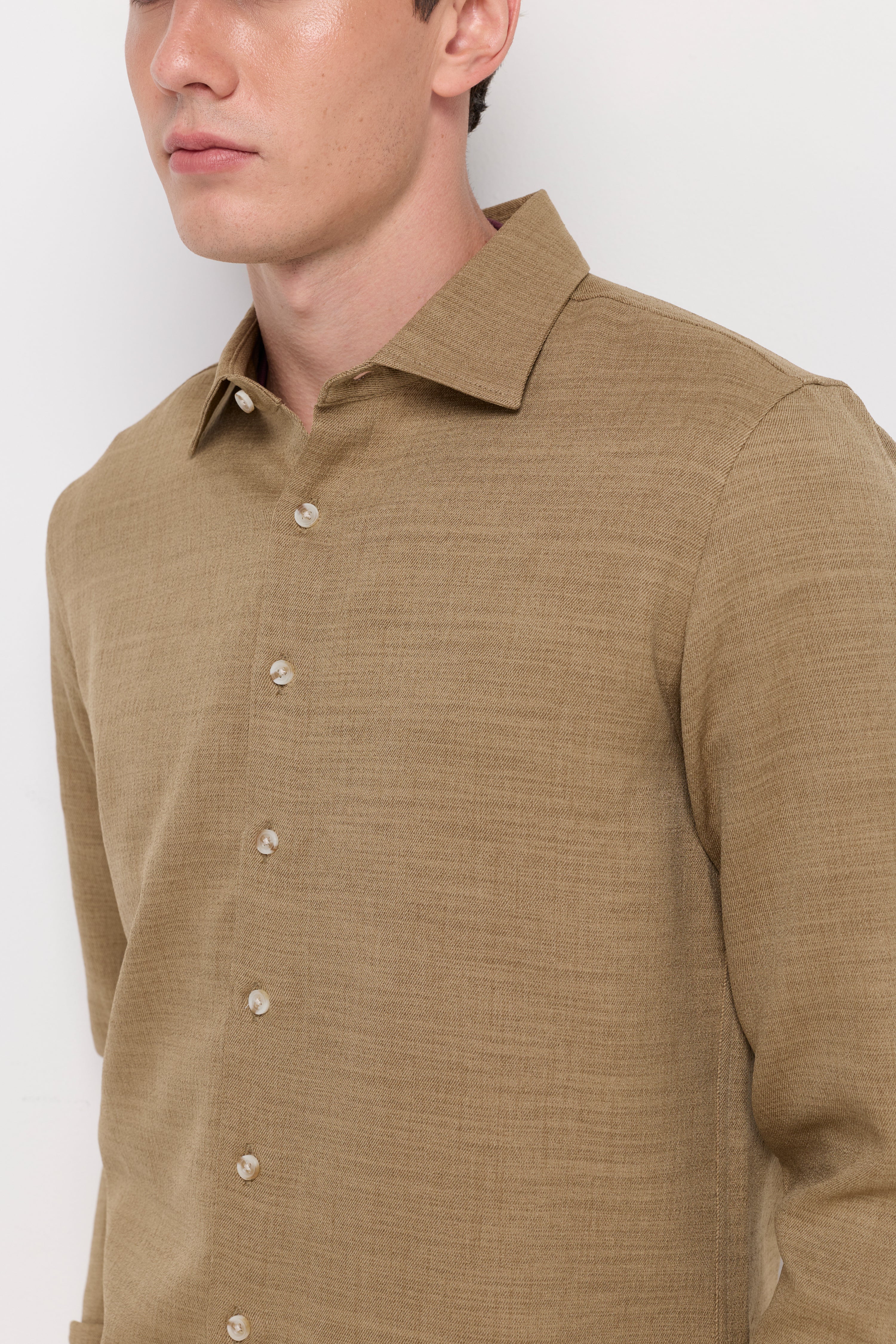 Textured Twill Button-Up Shirt Dark Brown