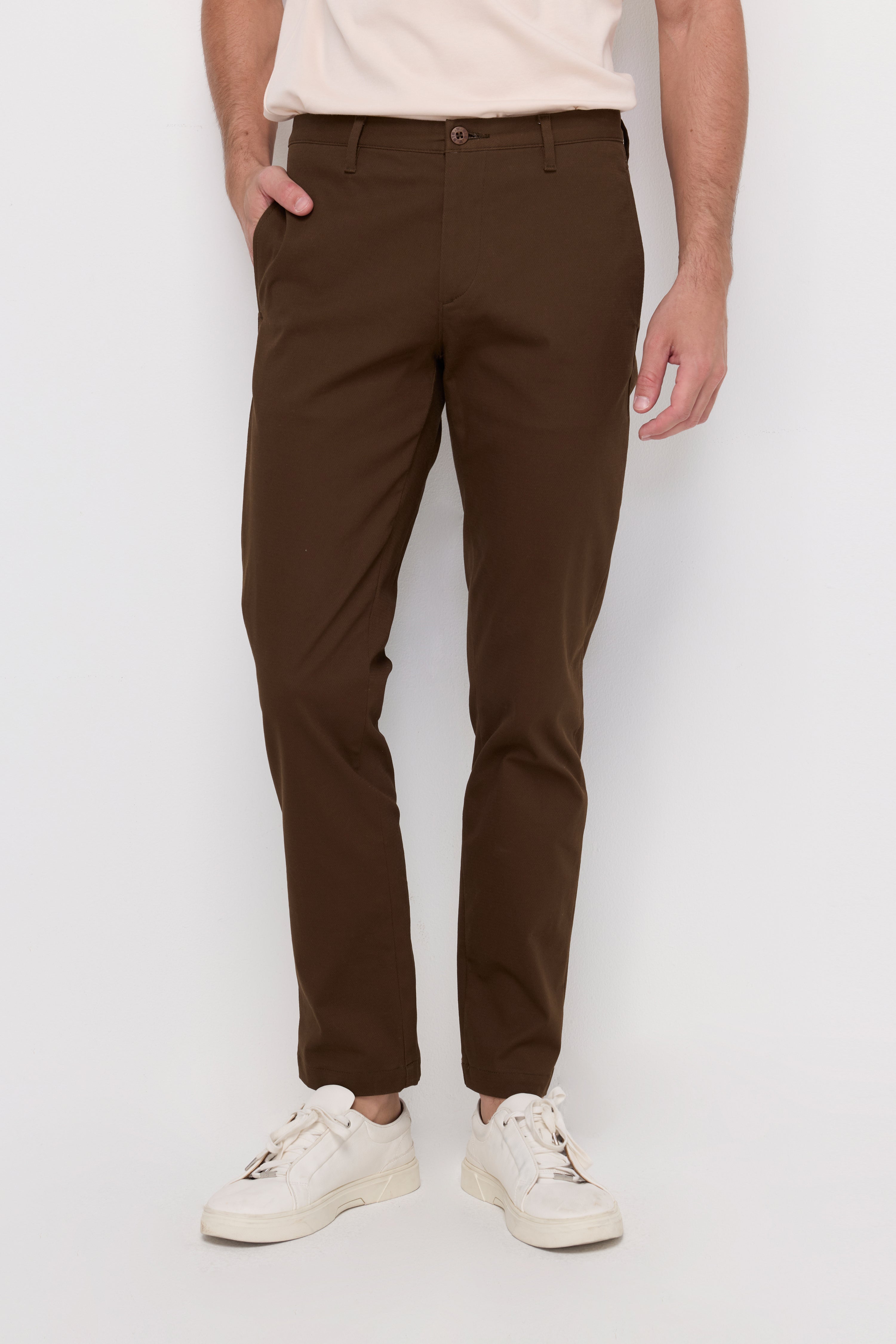 Tailored Stretch Cotton Trousers Dark Brown