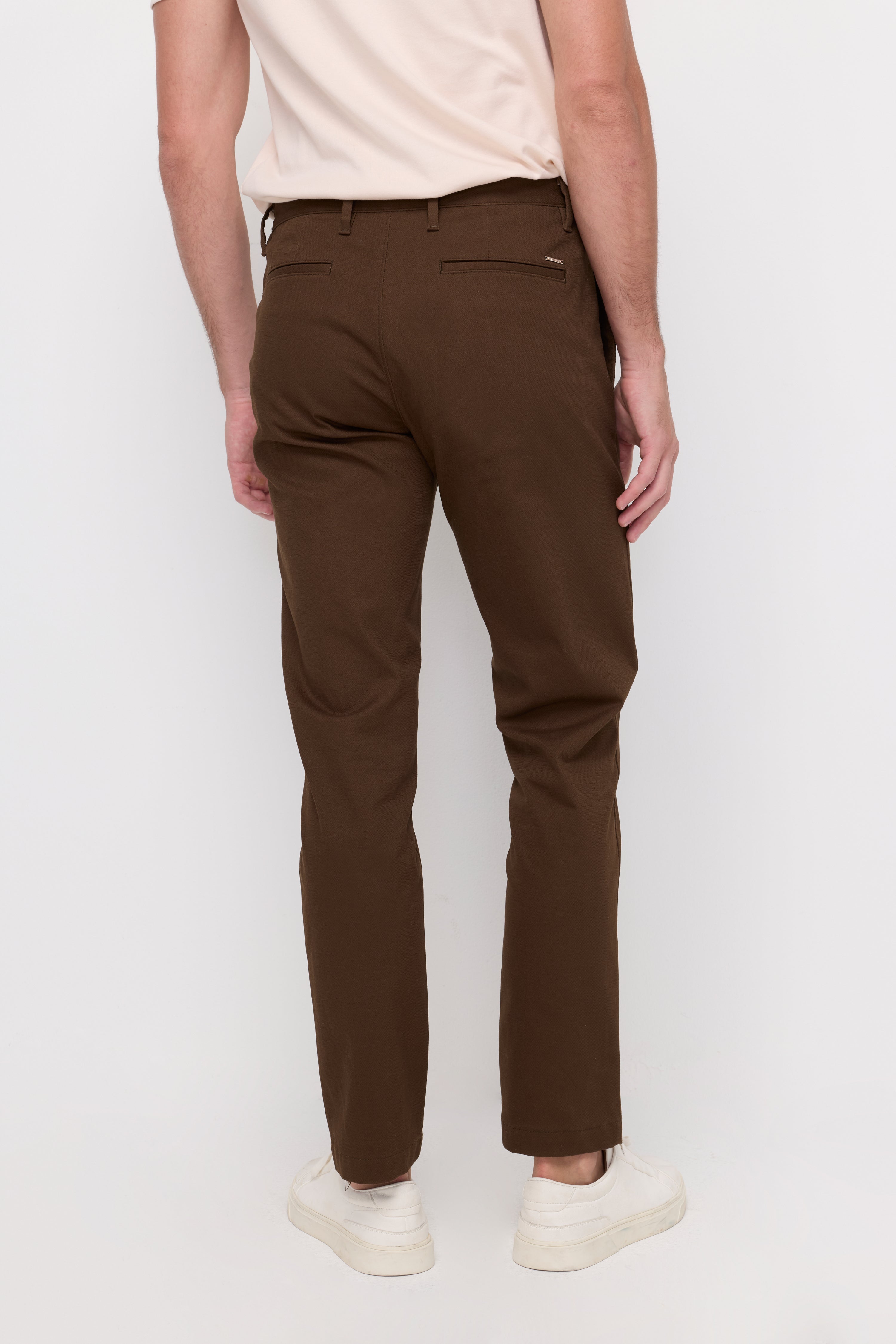 Tailored Stretch Cotton Trousers Dark Brown