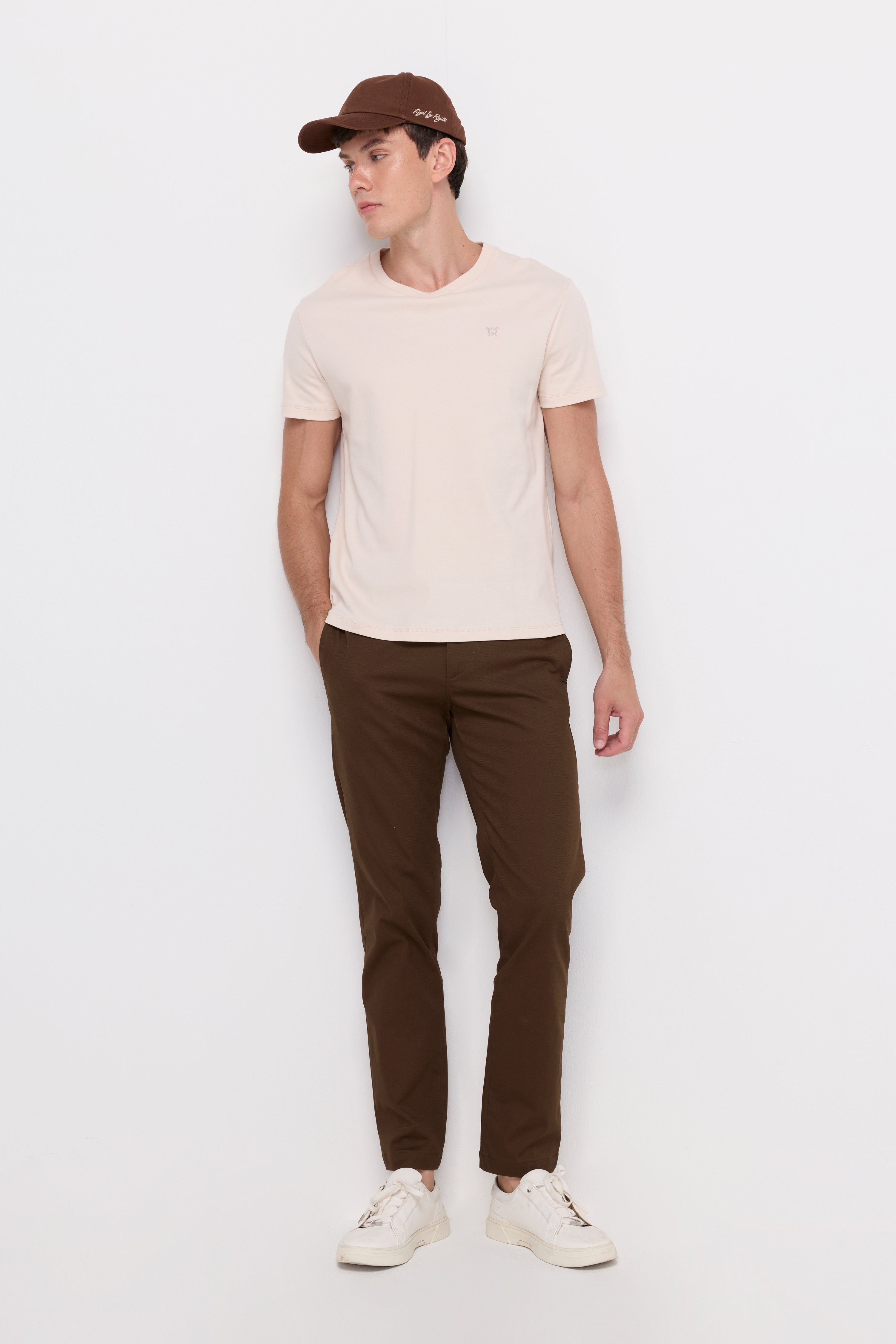 Tailored Stretch Cotton Trousers Dark Brown
