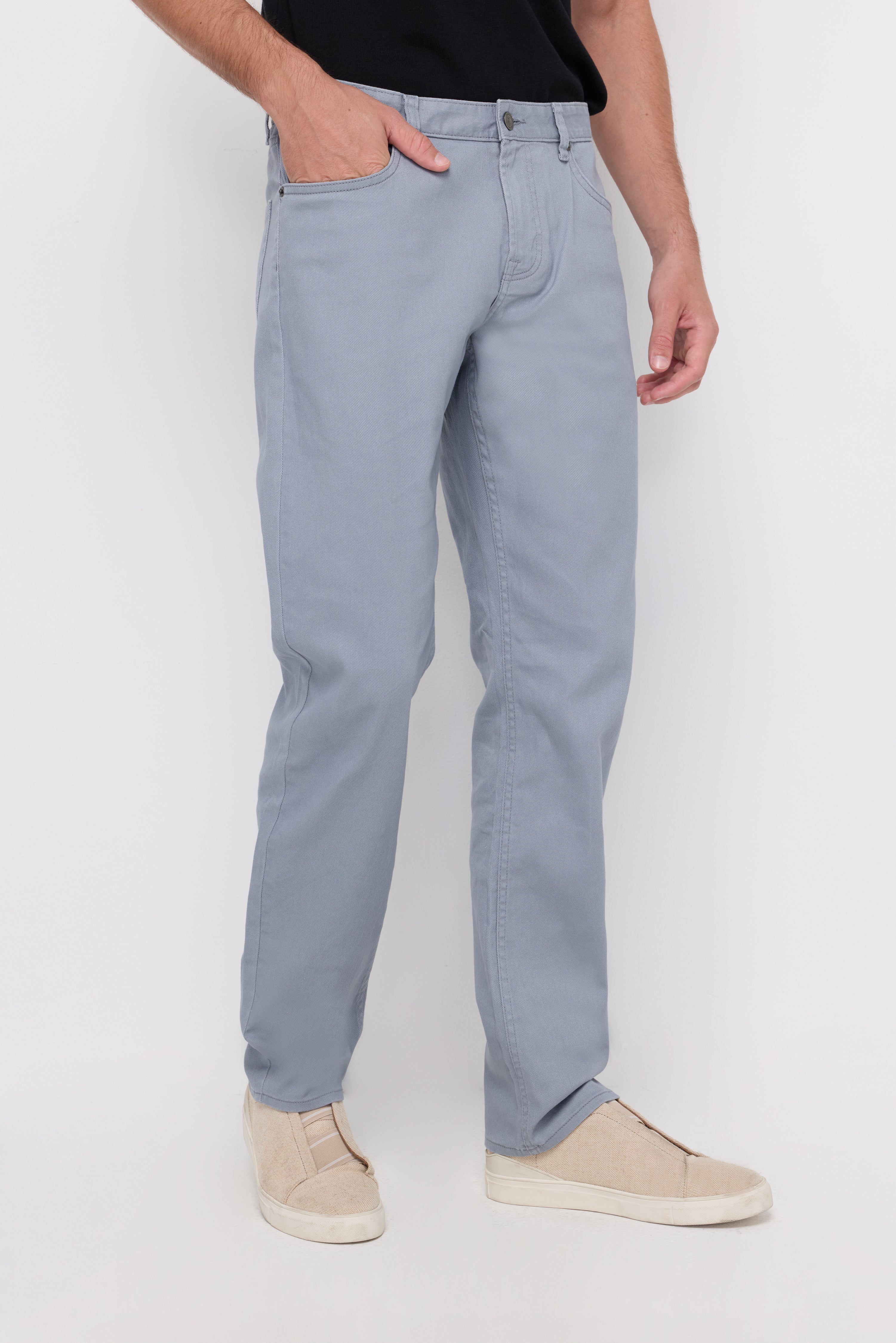 Classic Straight-Fit Cotton Denim Jeans Light Grey