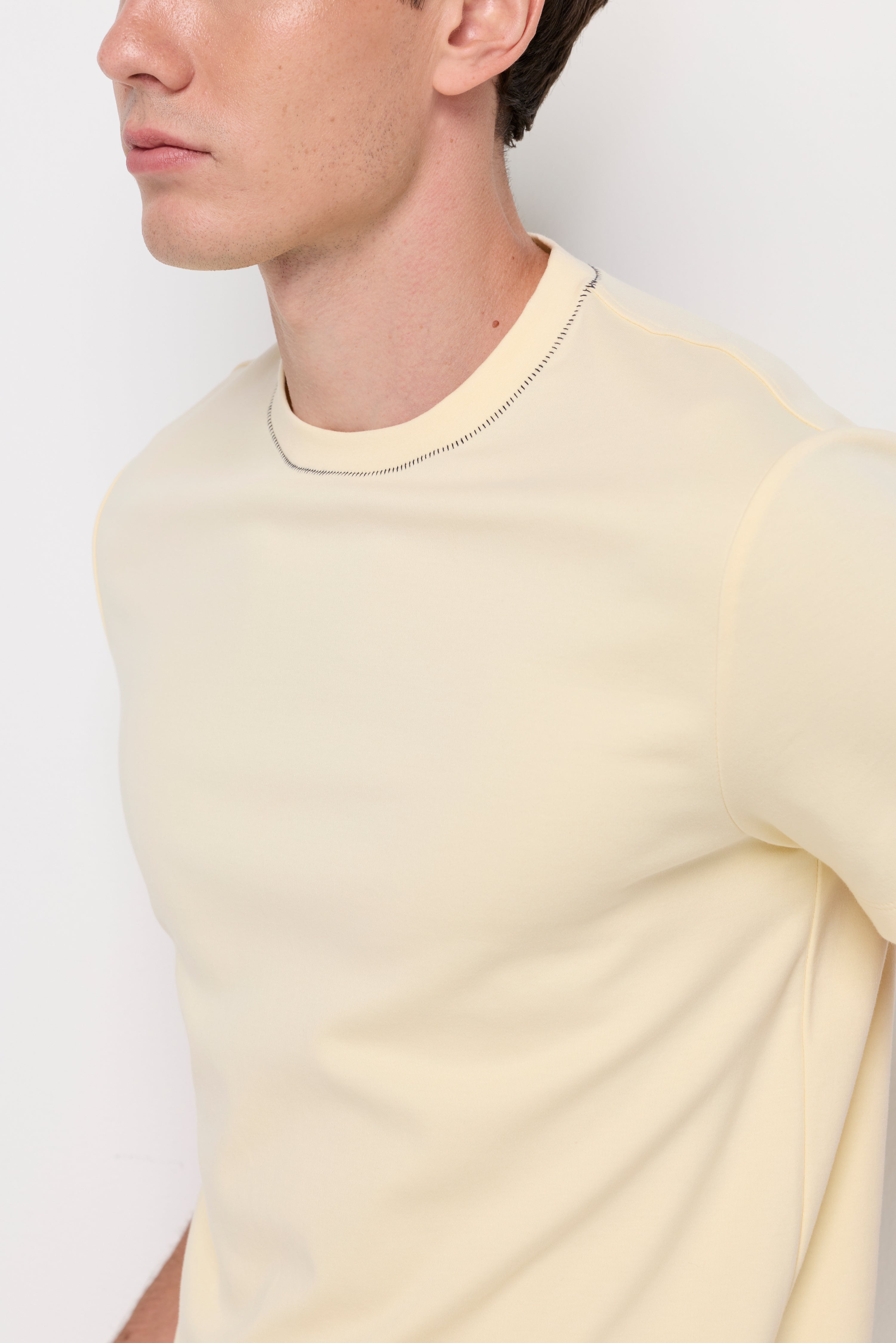 Contrast Stitch Knit T-Shirt Light Yellow