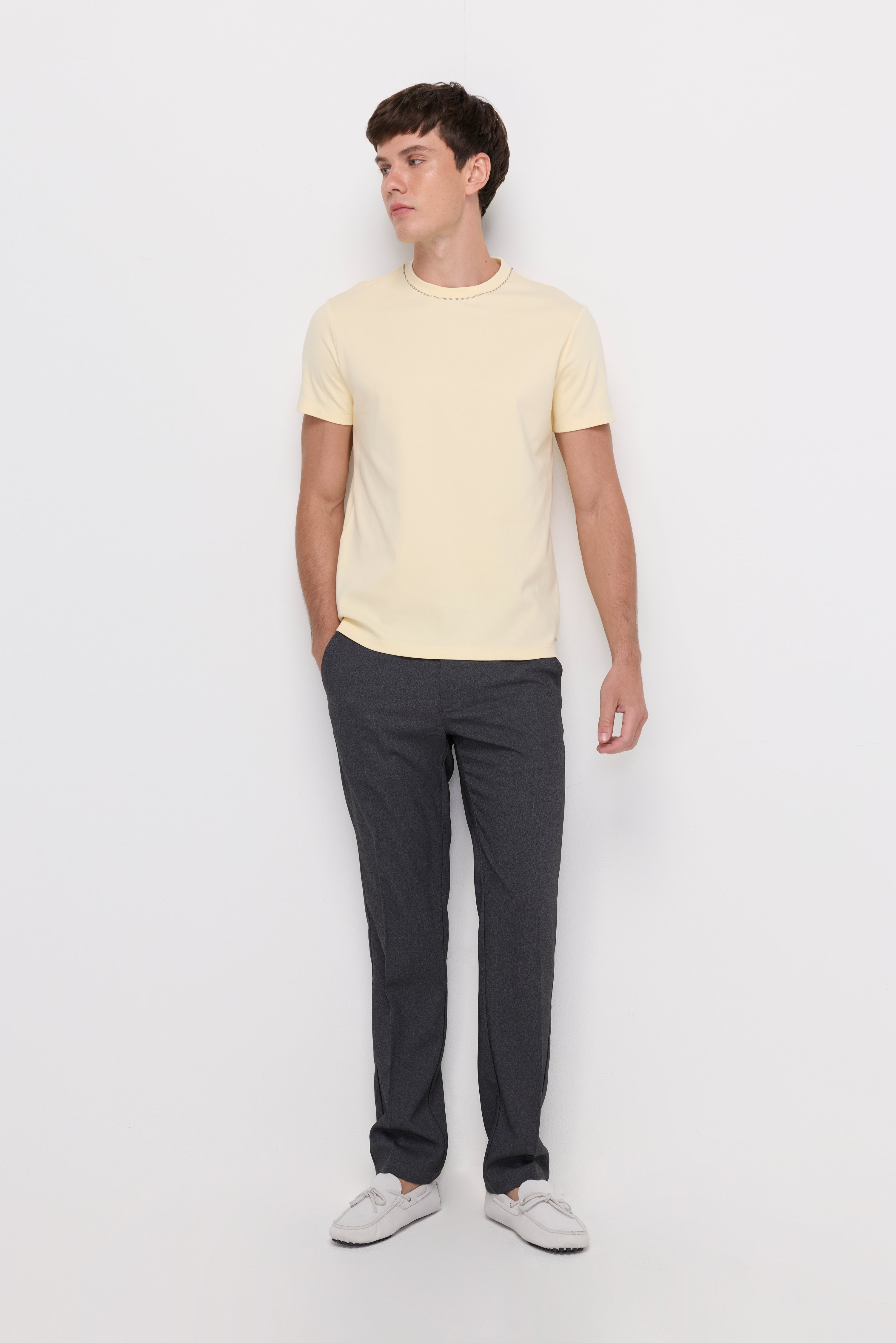 Contrast Stitch Knit T-Shirt Light Yellow