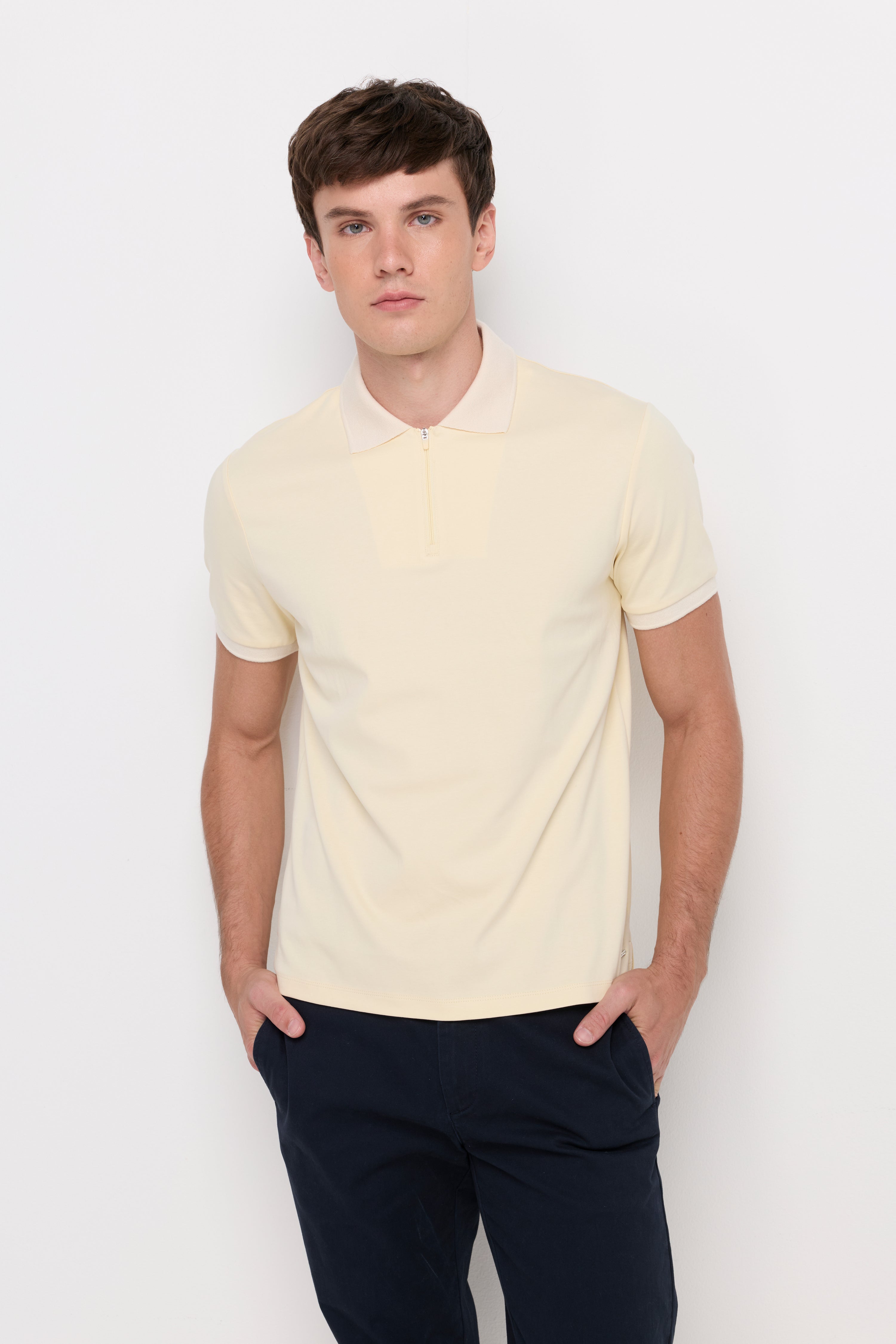 Zip-Neck Knit Polo Light Yellow