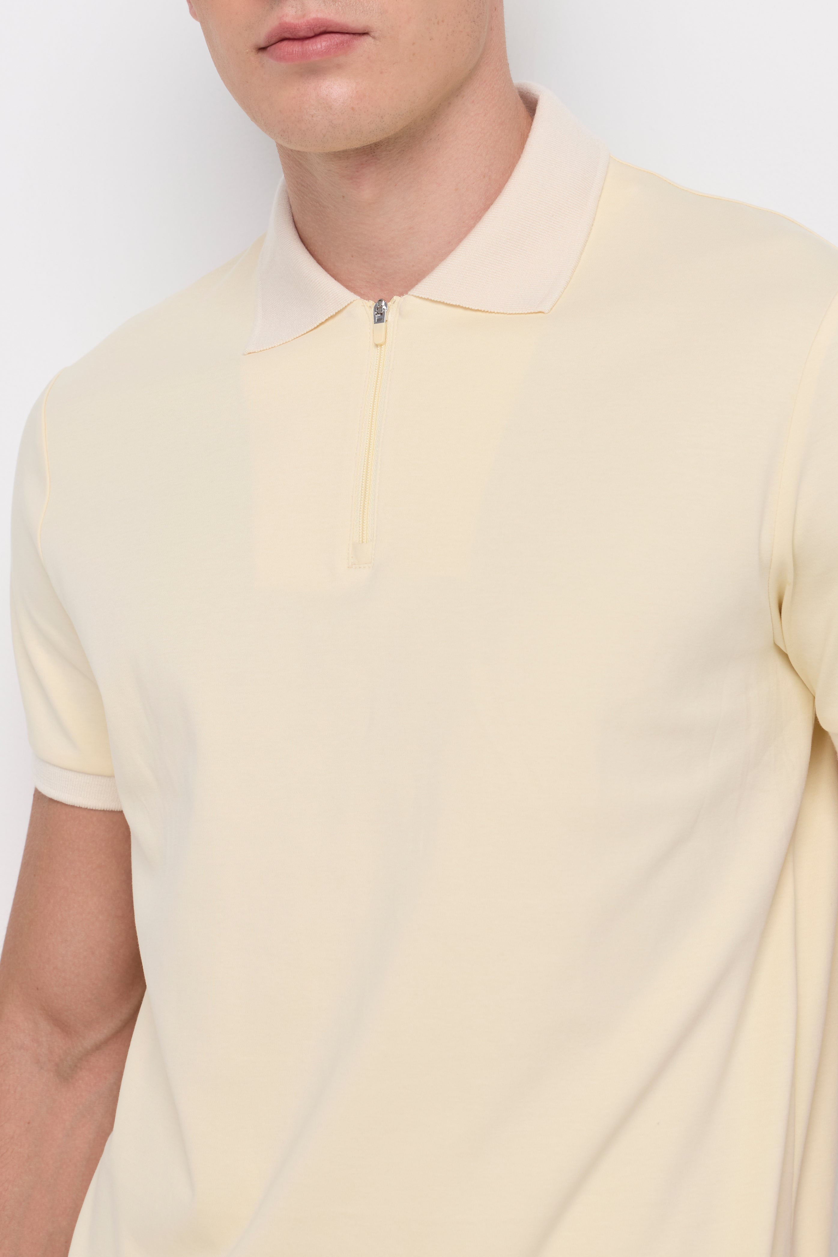 Zip-Neck Knit Polo Light Yellow