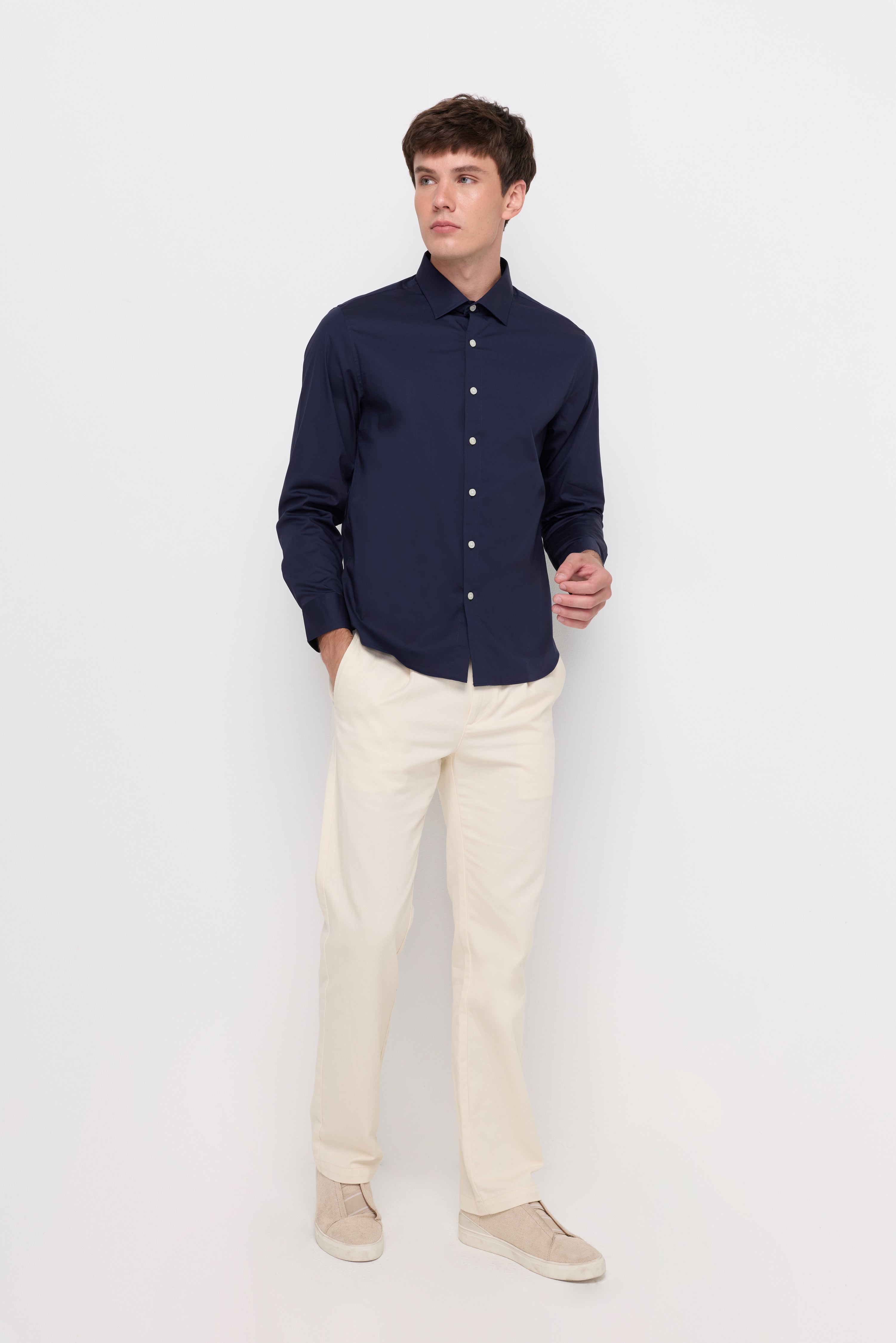 Essential Cotton Twill Shirt Navy