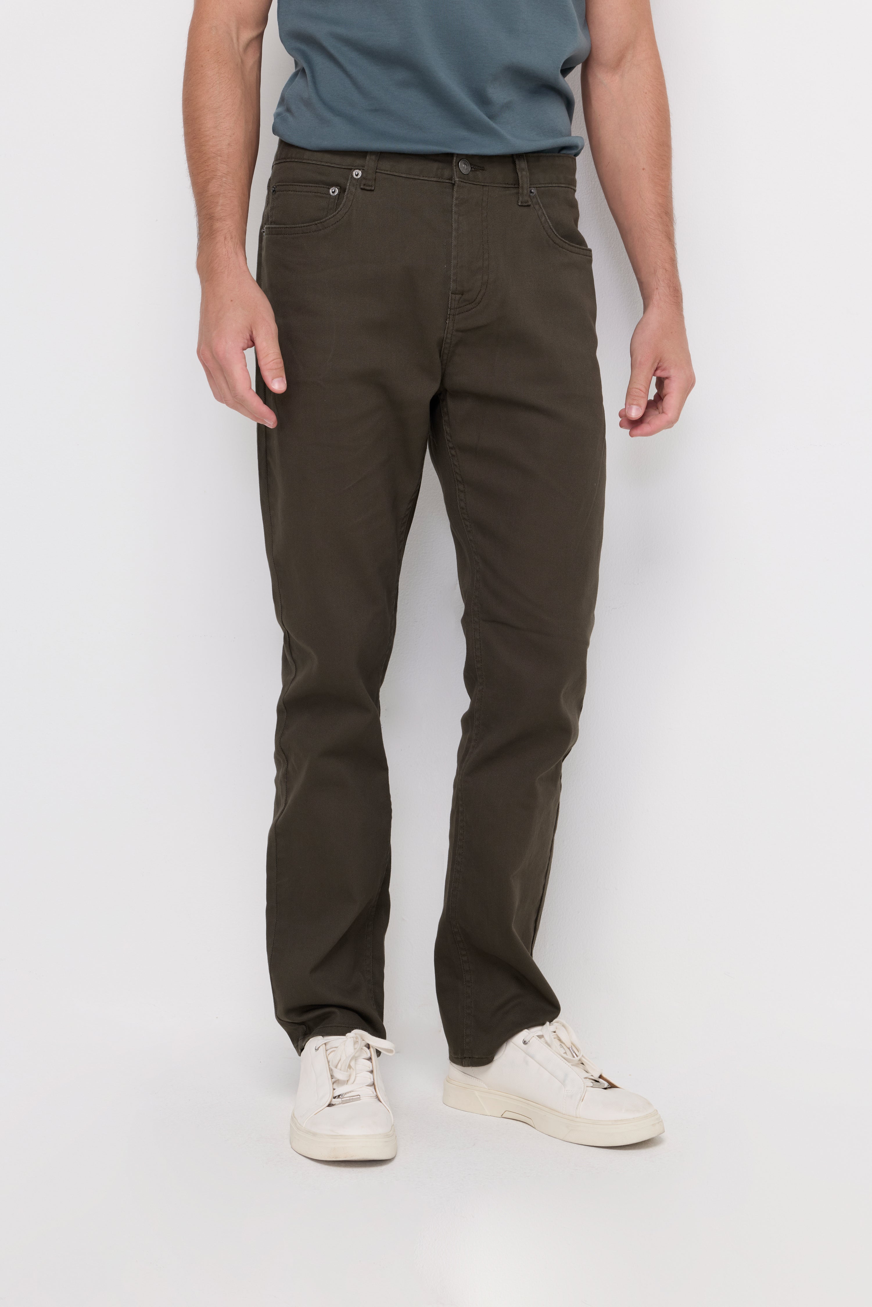 Dark Brown Stretch Cotton Jeans Dark Grey