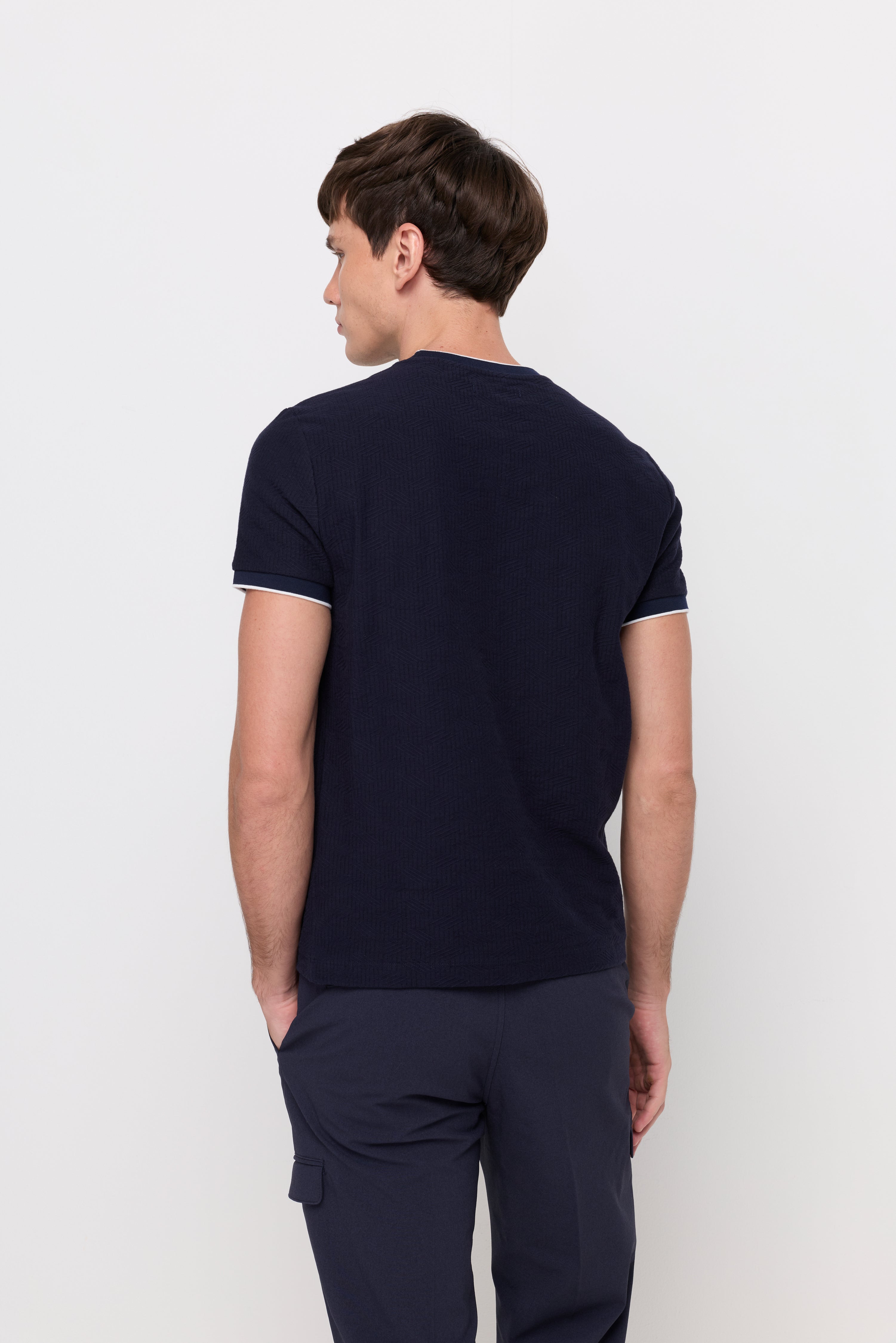 Contrast Trim Logo Knit T-Shirt Navy