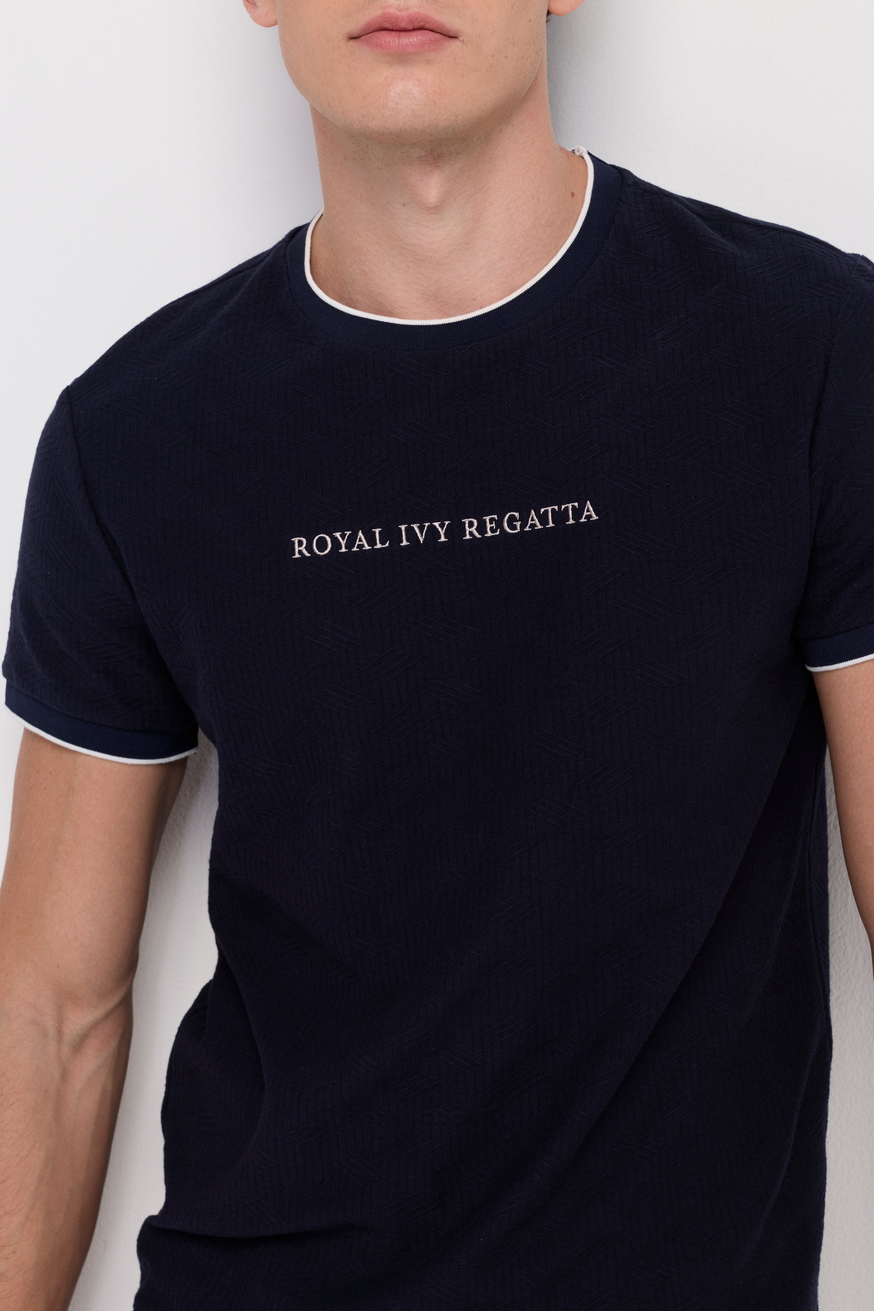 Contrast Trim Logo Knit T-Shirt Navy