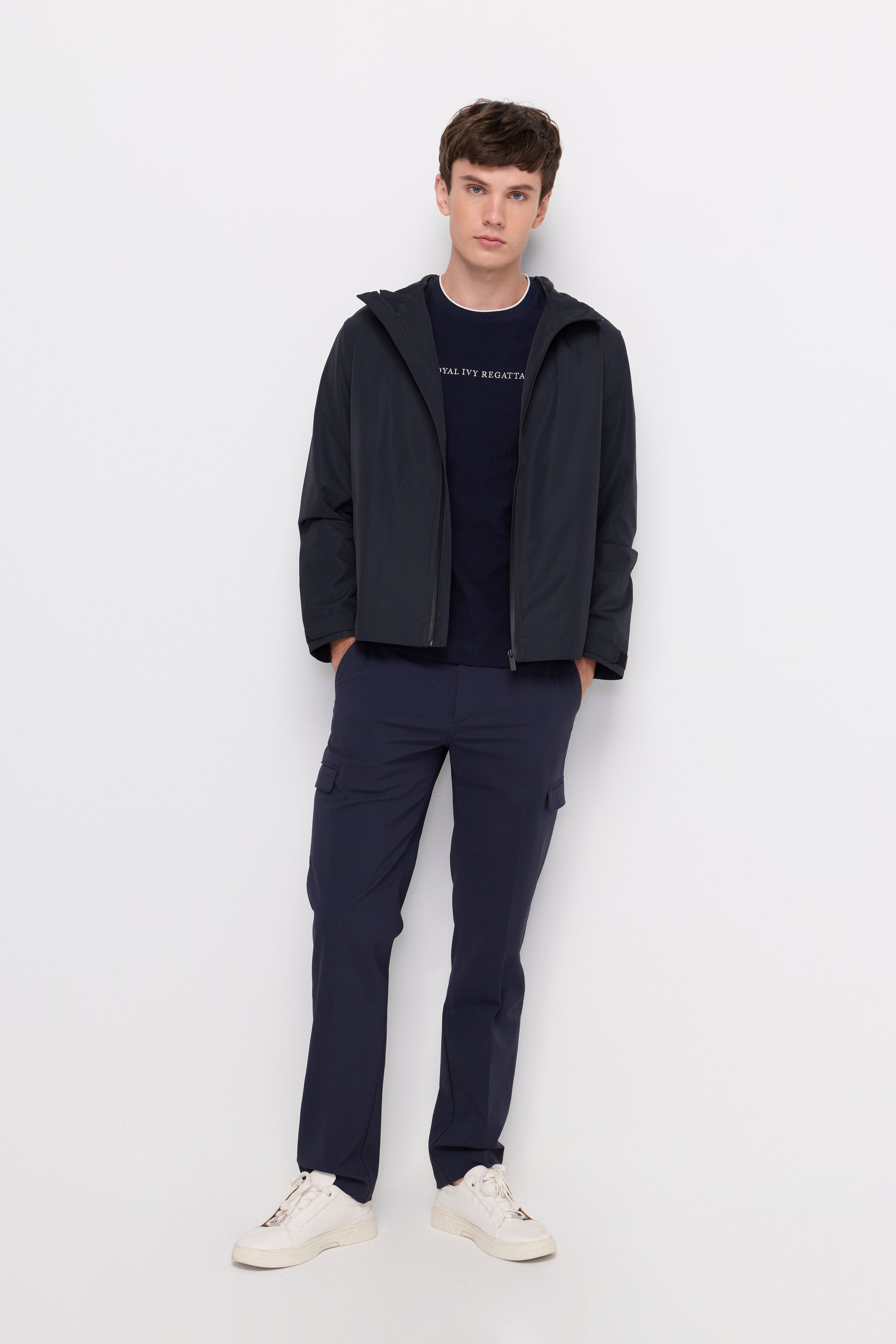 Contrast Trim Logo Knit T-Shirt Navy
