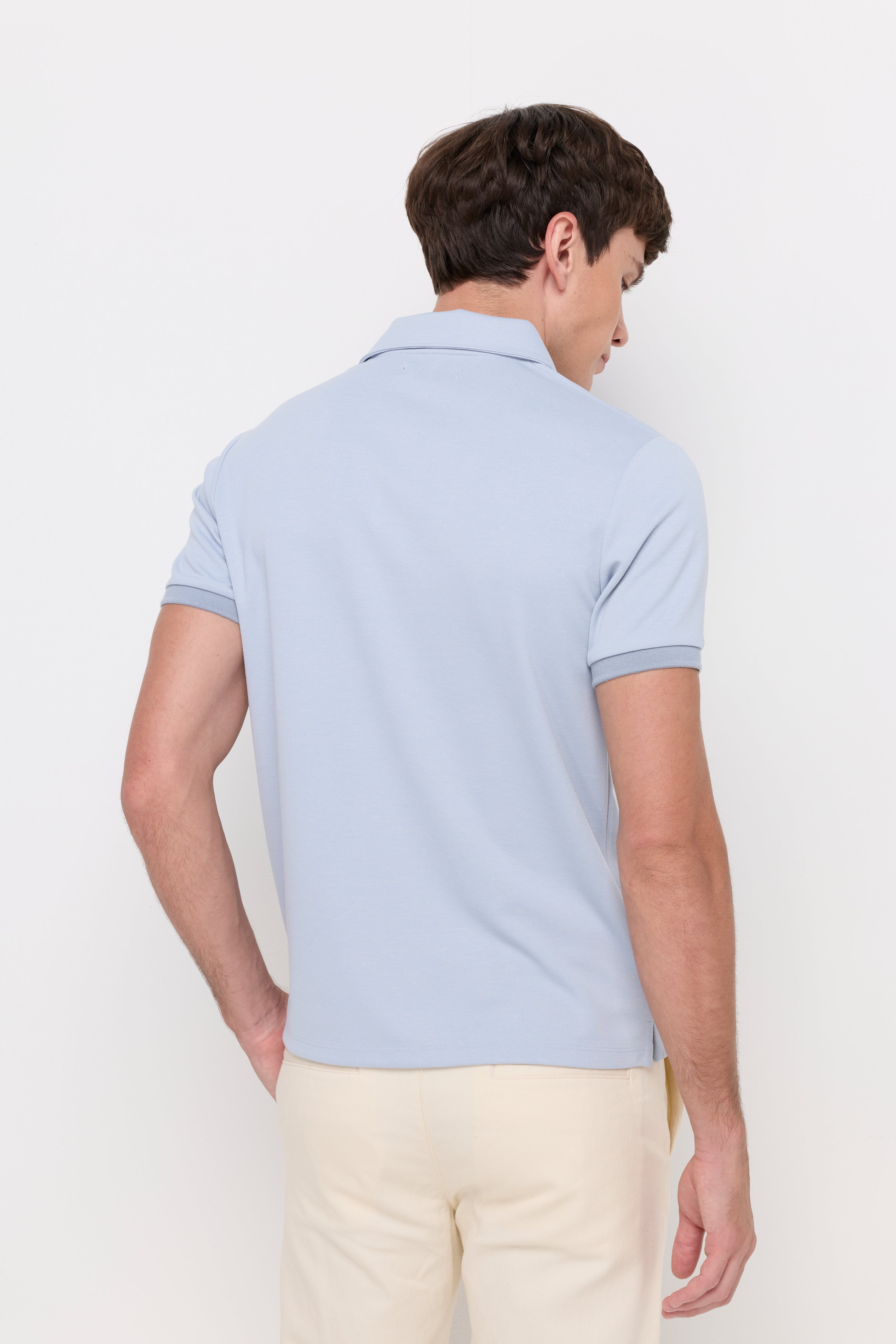 Textured Open Collar Polo Light Blue