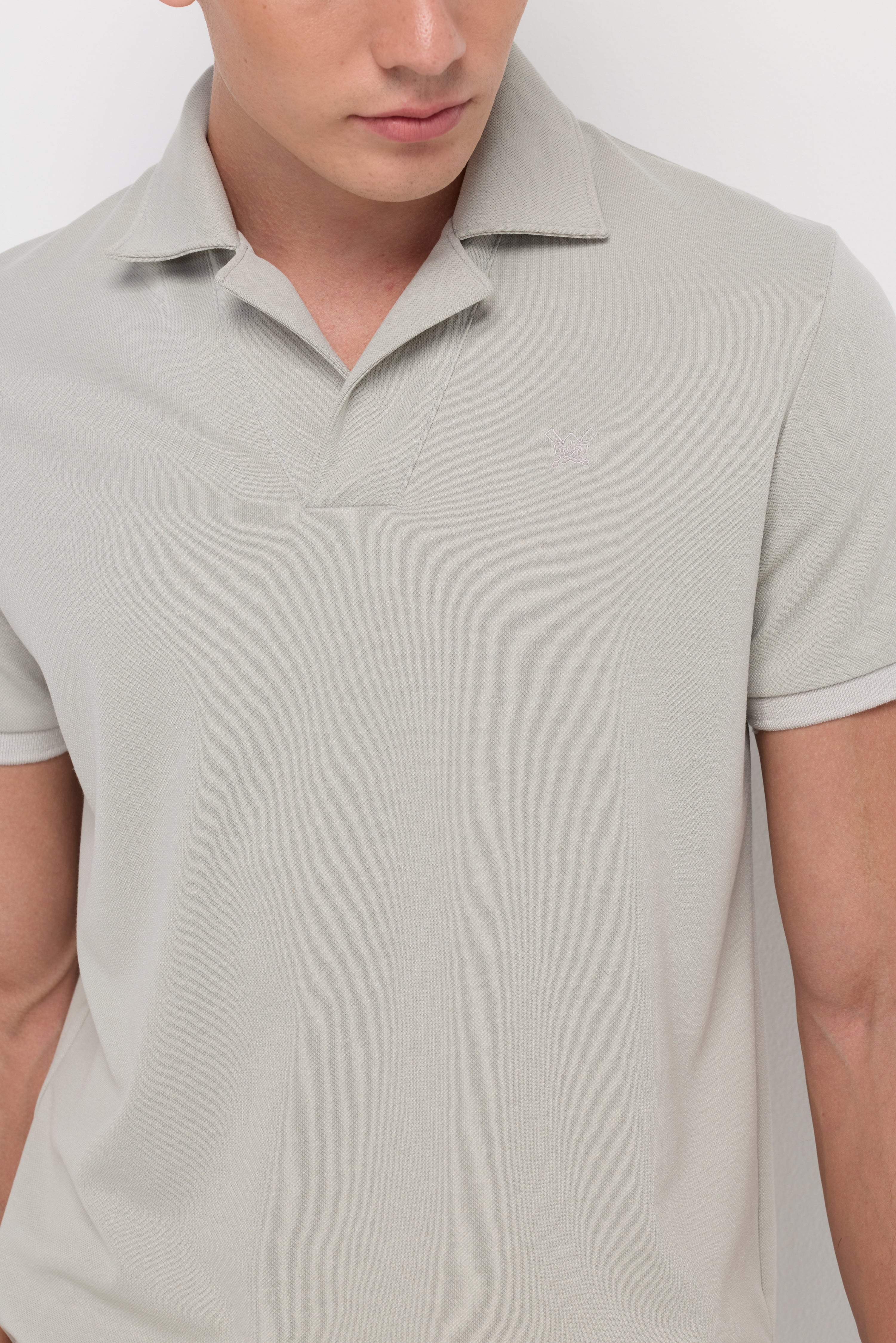 Textured Open Collar Polo Light Green