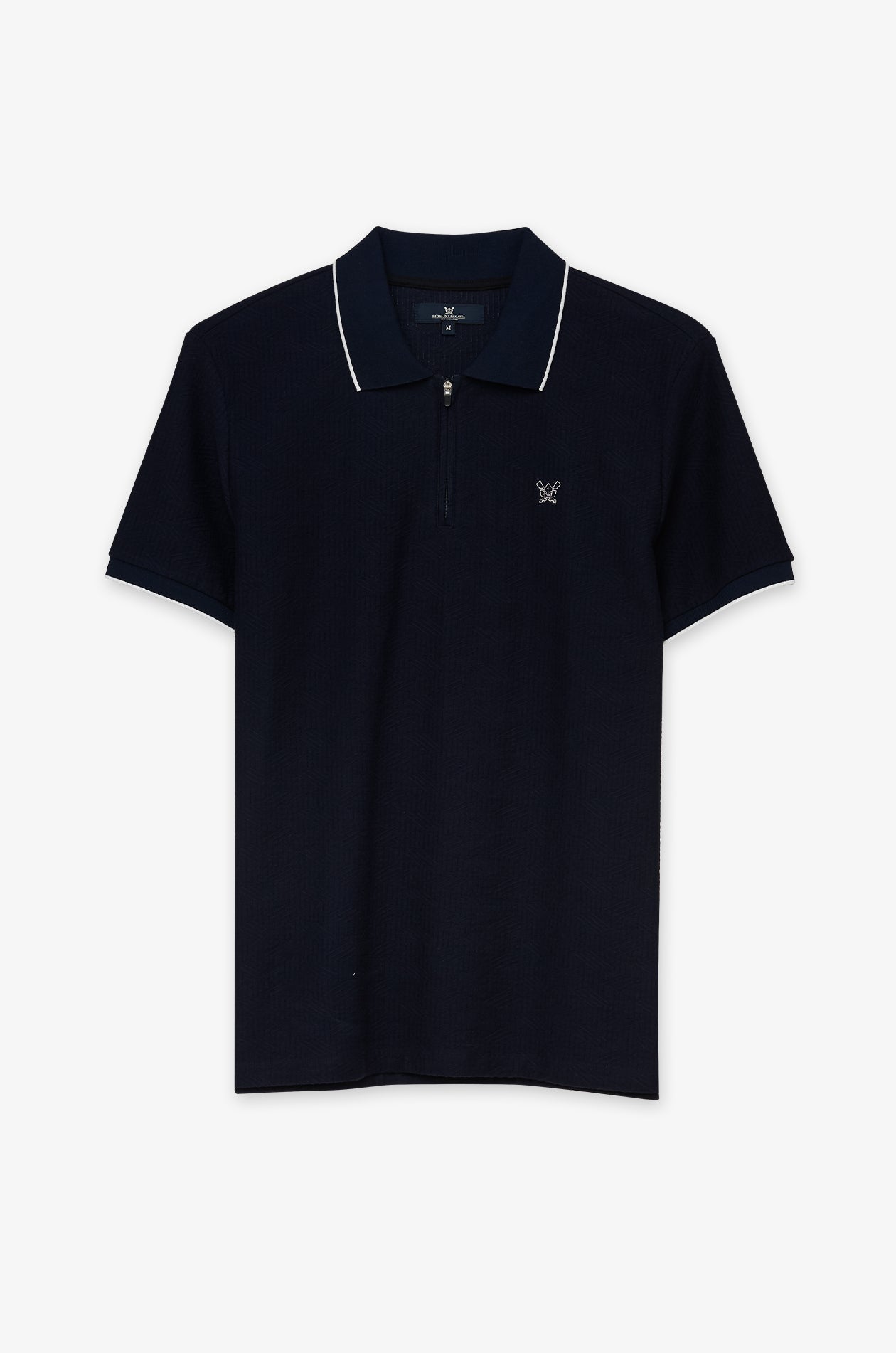 Contrast Trim Zip Polo Navy