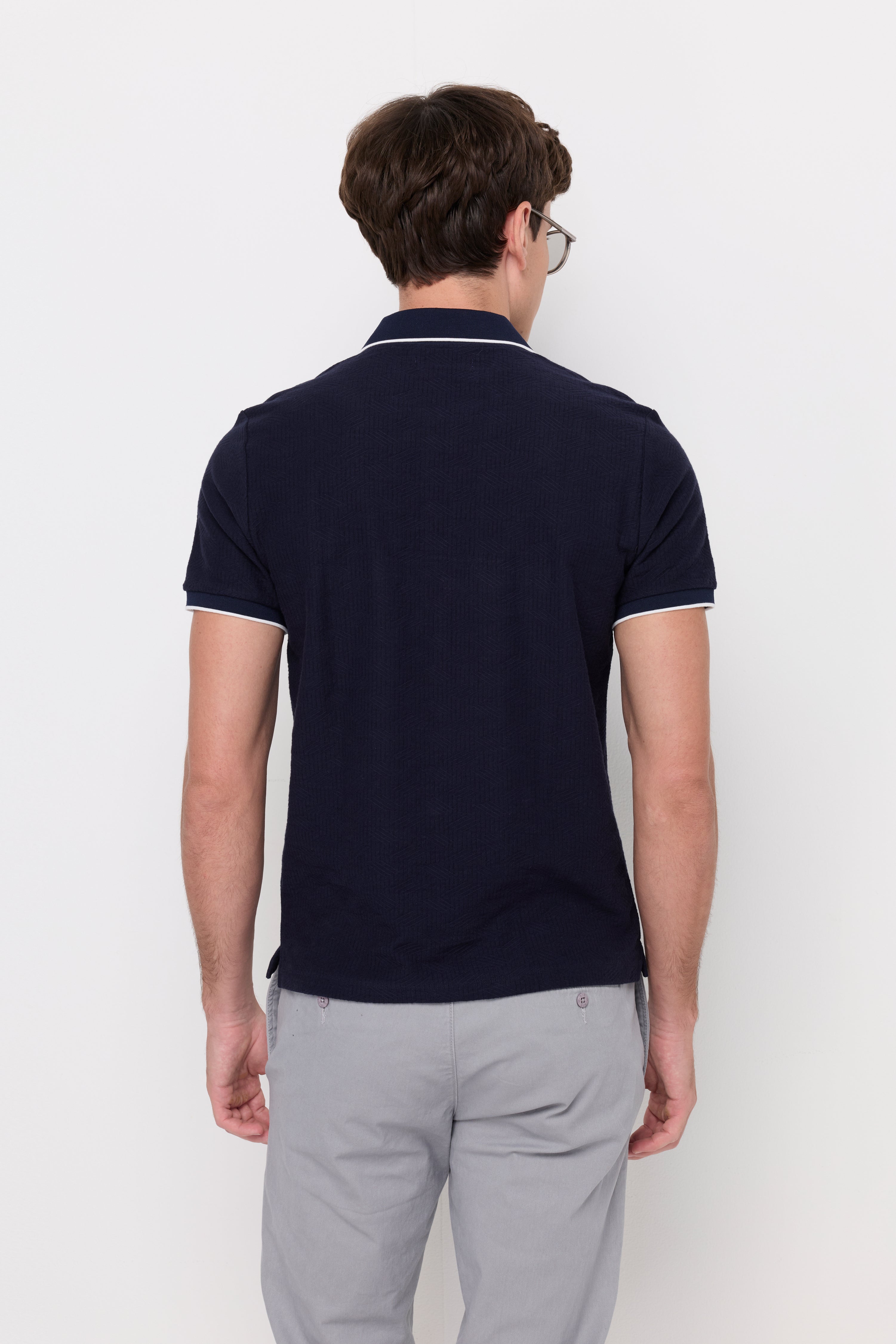 Contrast Trim Zip Polo Navy