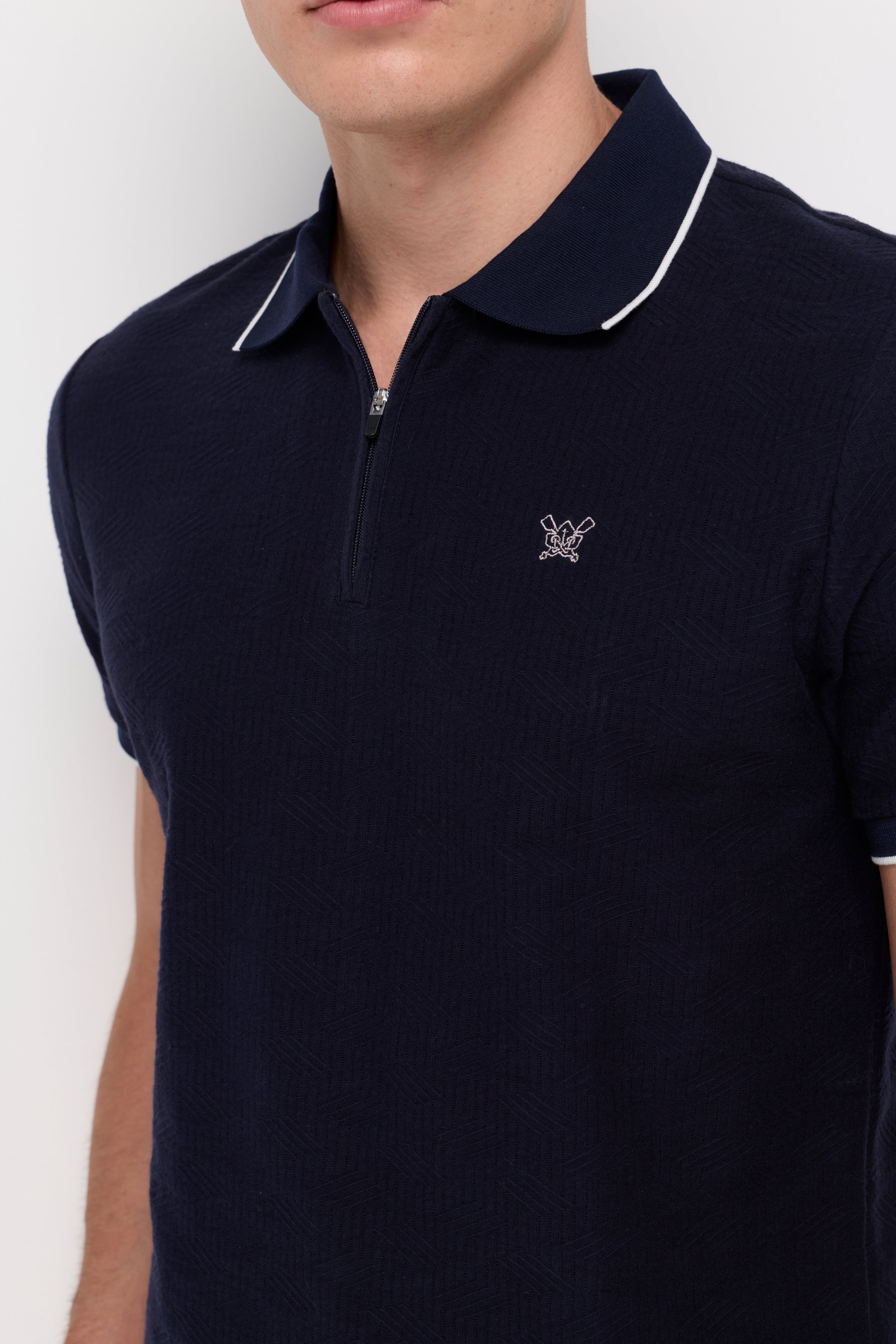 Contrast Trim Zip Polo Navy