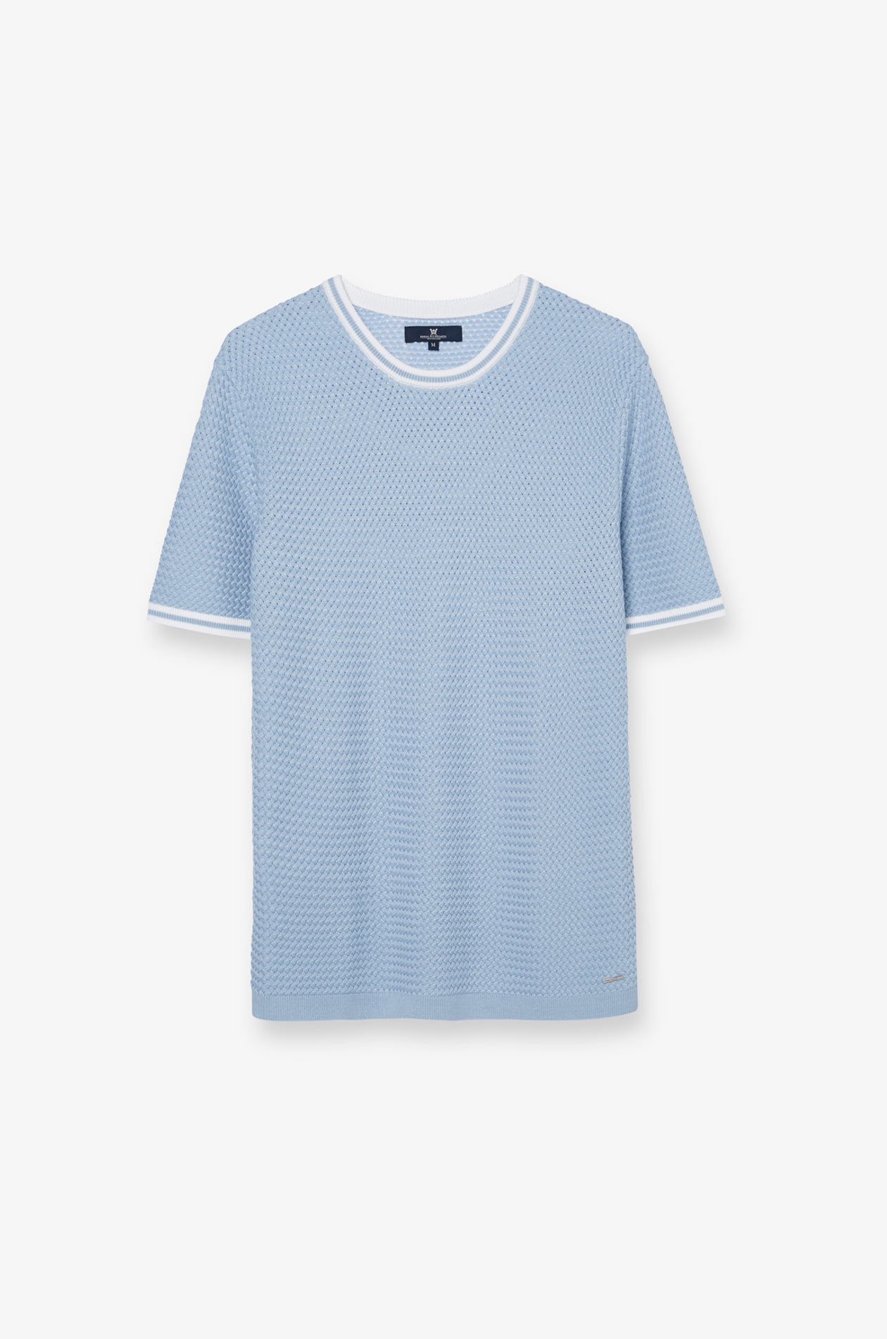 Contrast Trim Textured Knit T-Shirt Blue