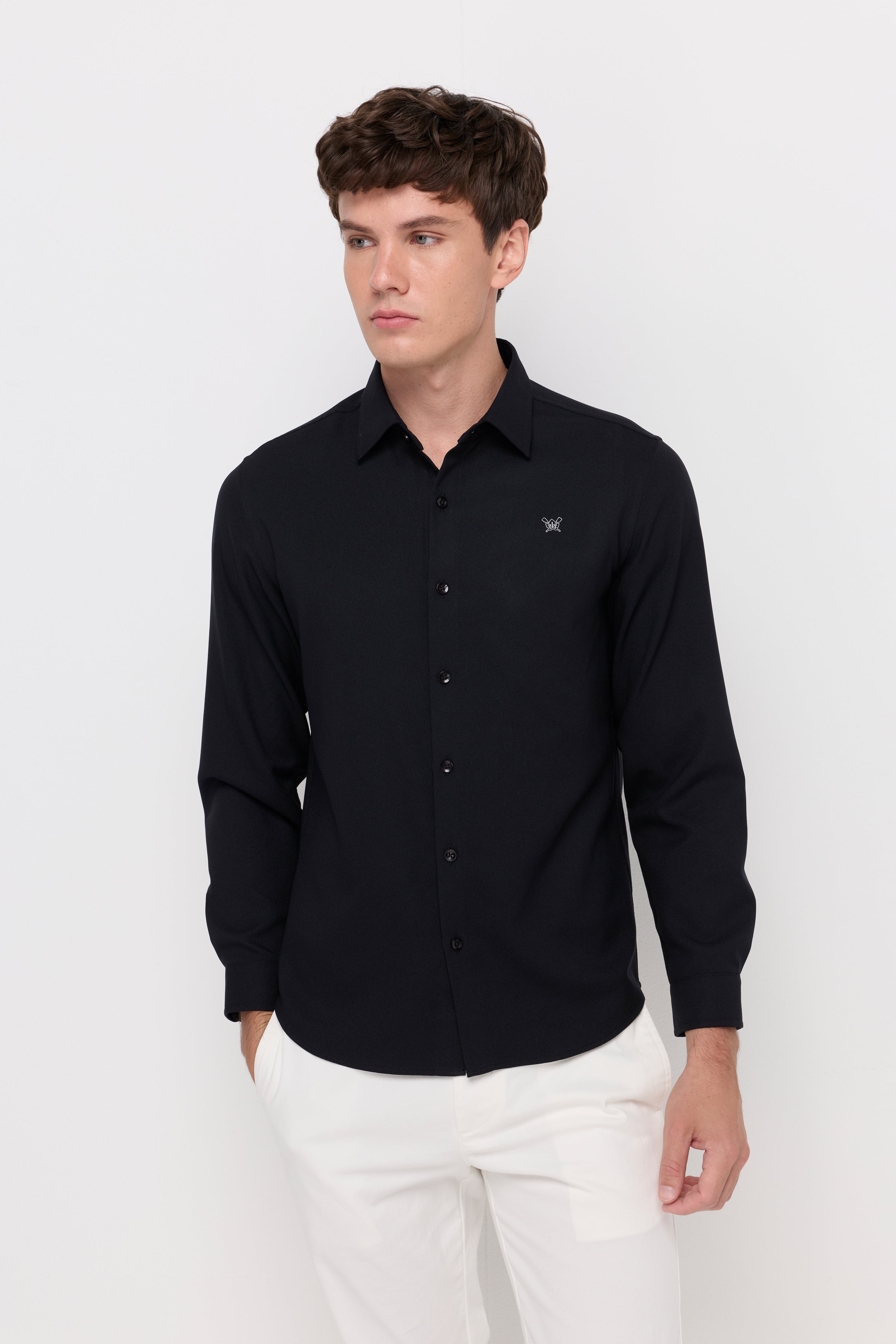 Textured Embroidered Shirt Navy