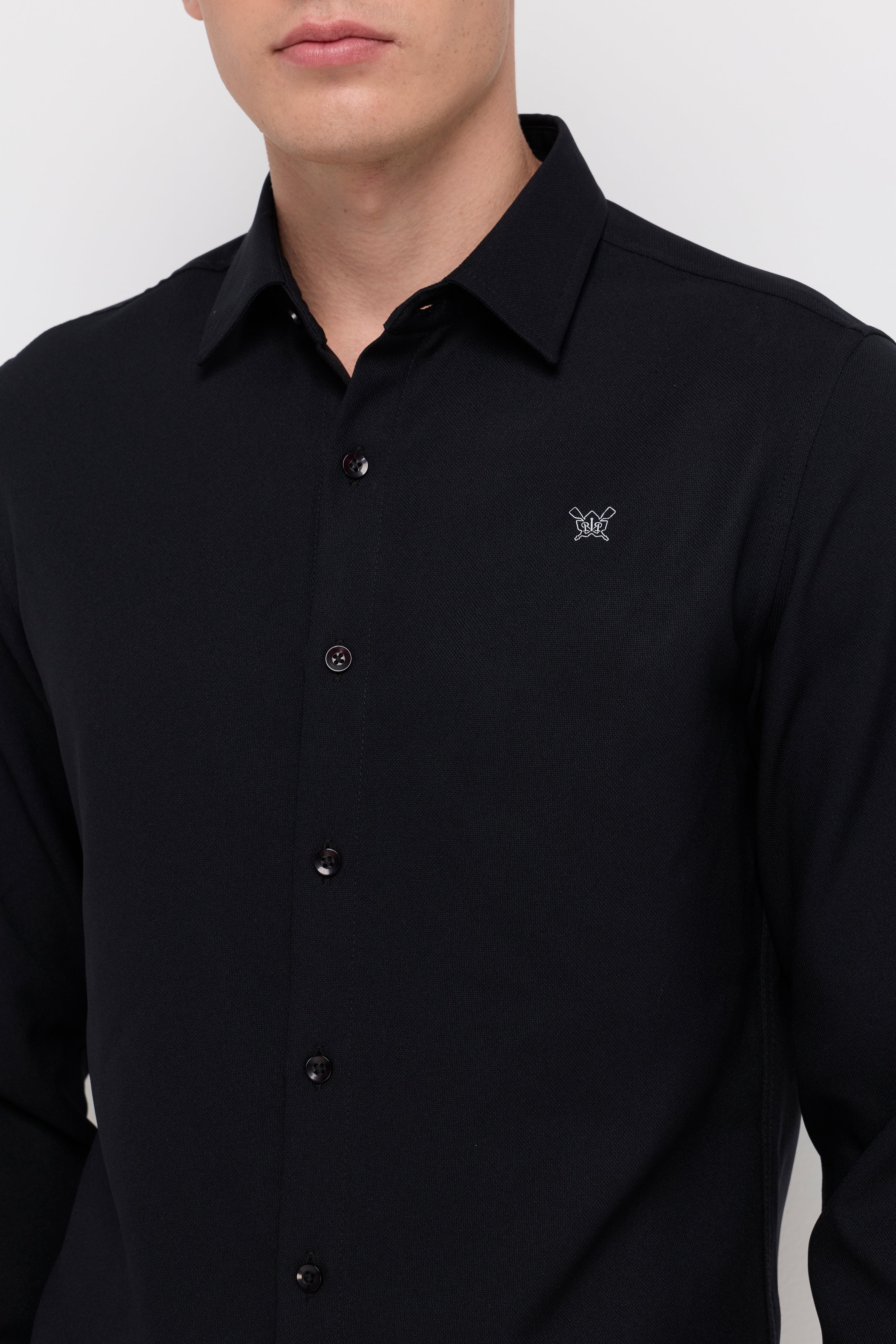 Textured Embroidered Shirt Navy