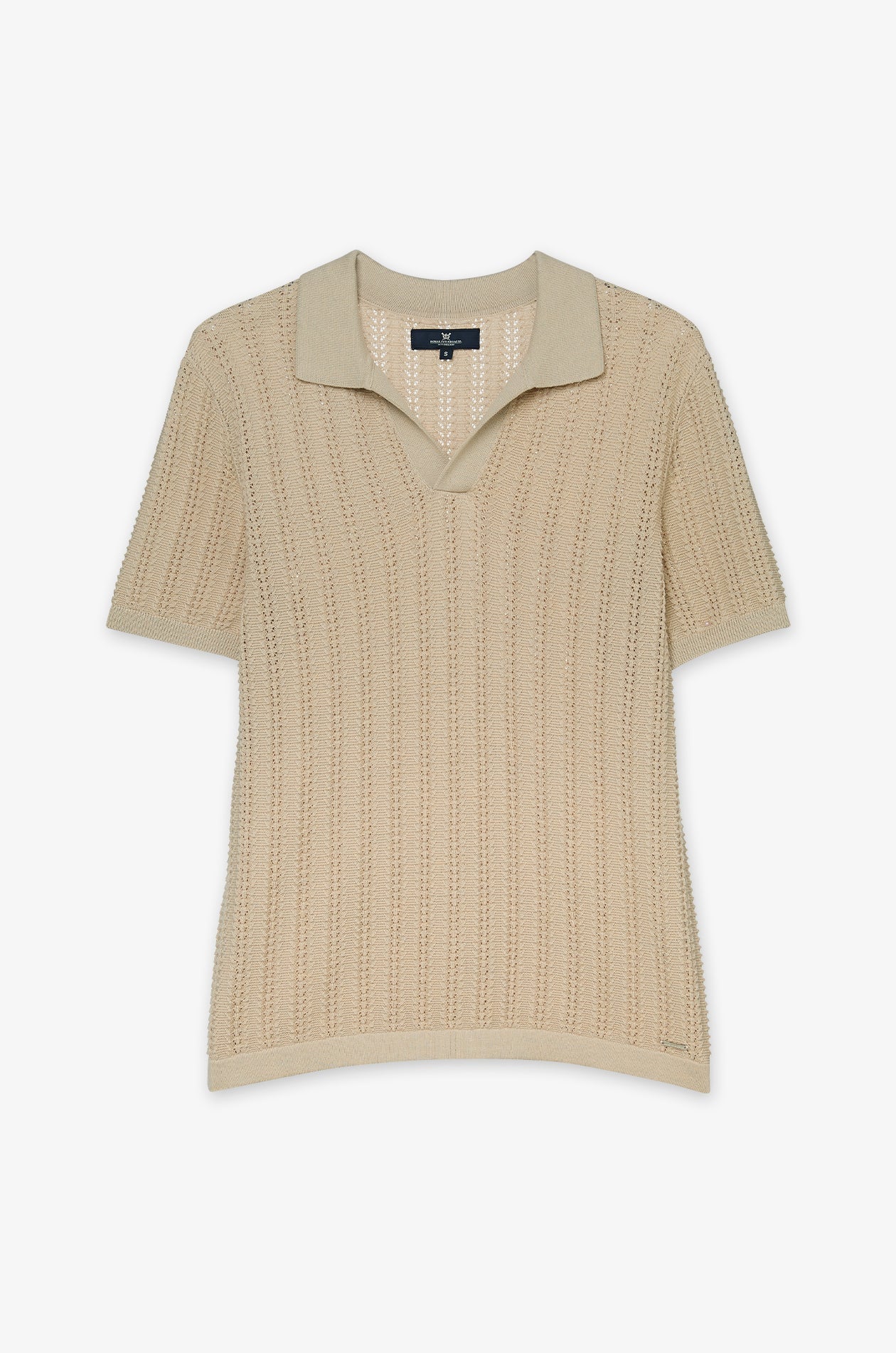 Open Knit Polo Sweater Beige