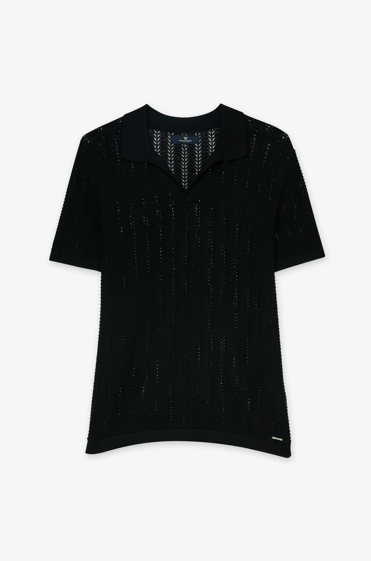 Open Knit Polo Sweater Black