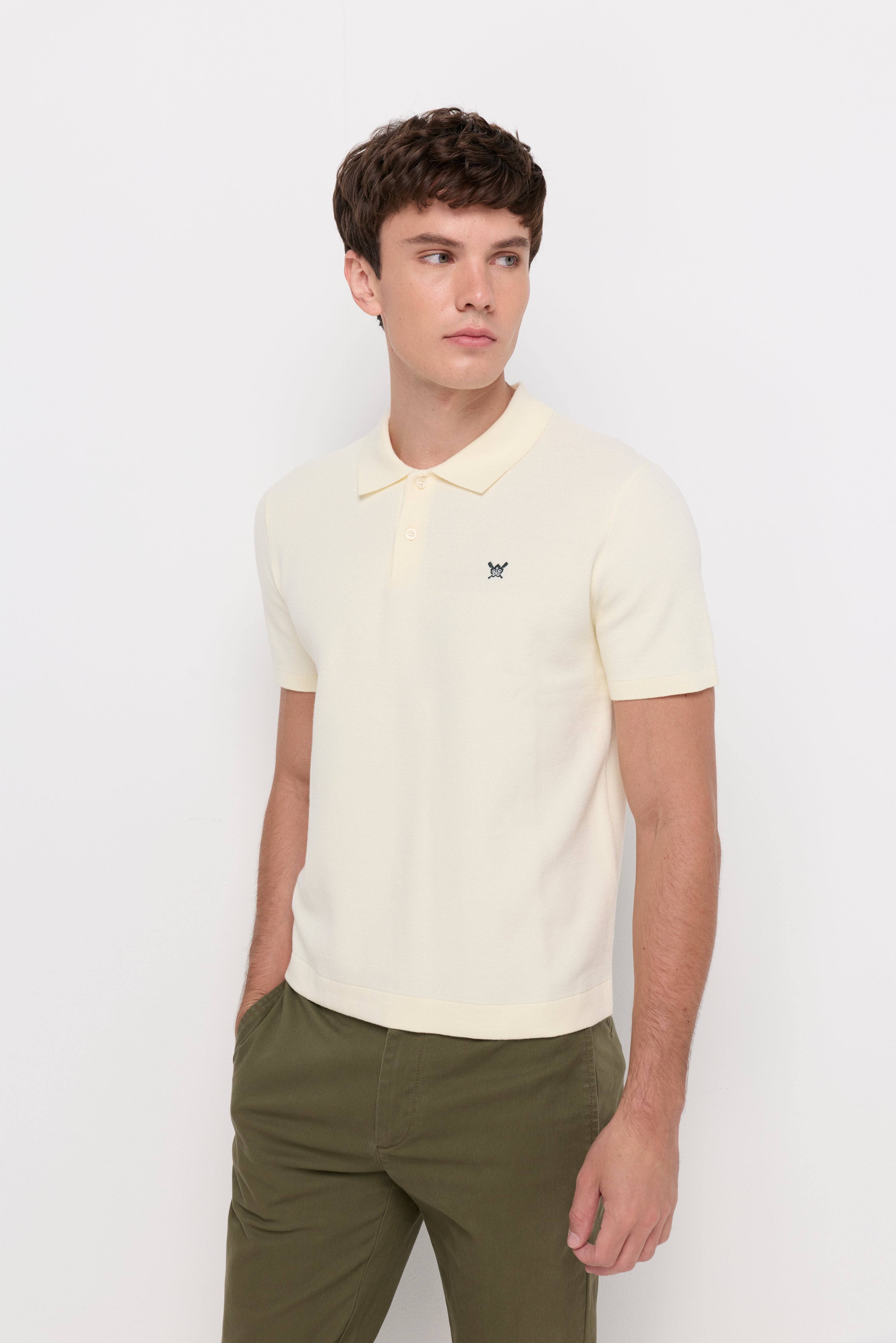 Ribbed Knit Polo Cream