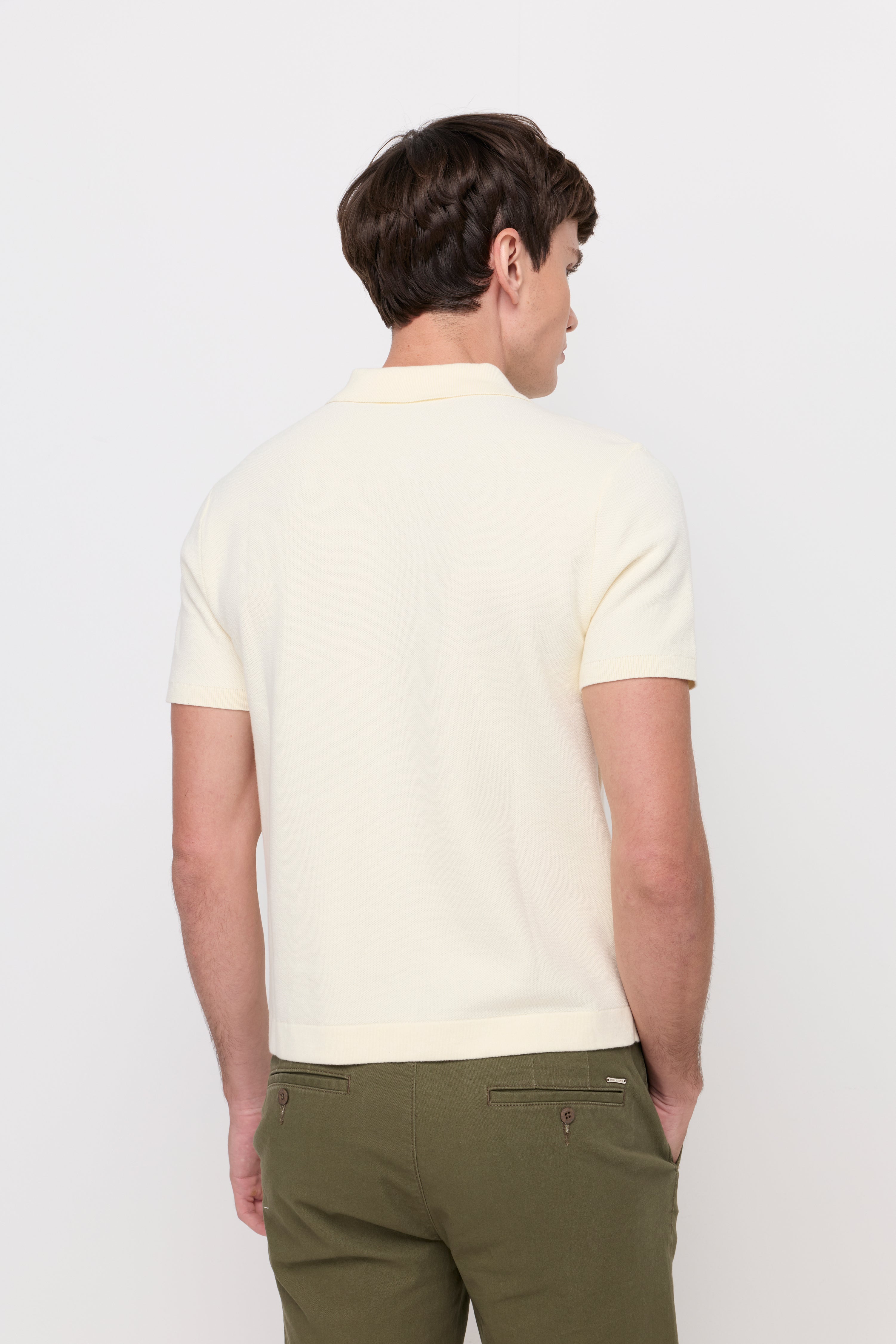Ribbed Knit Polo Cream