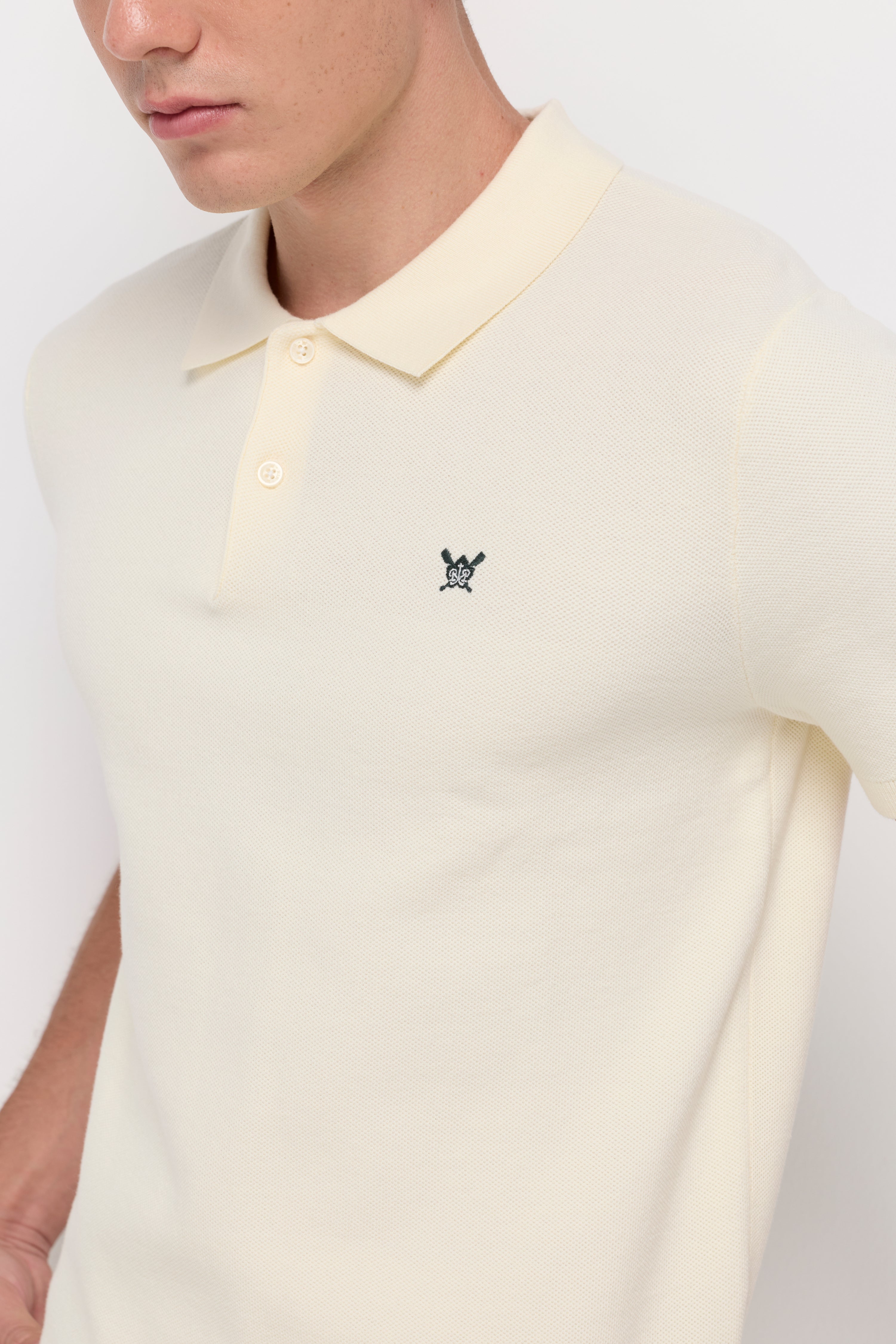Ribbed Knit Polo Cream