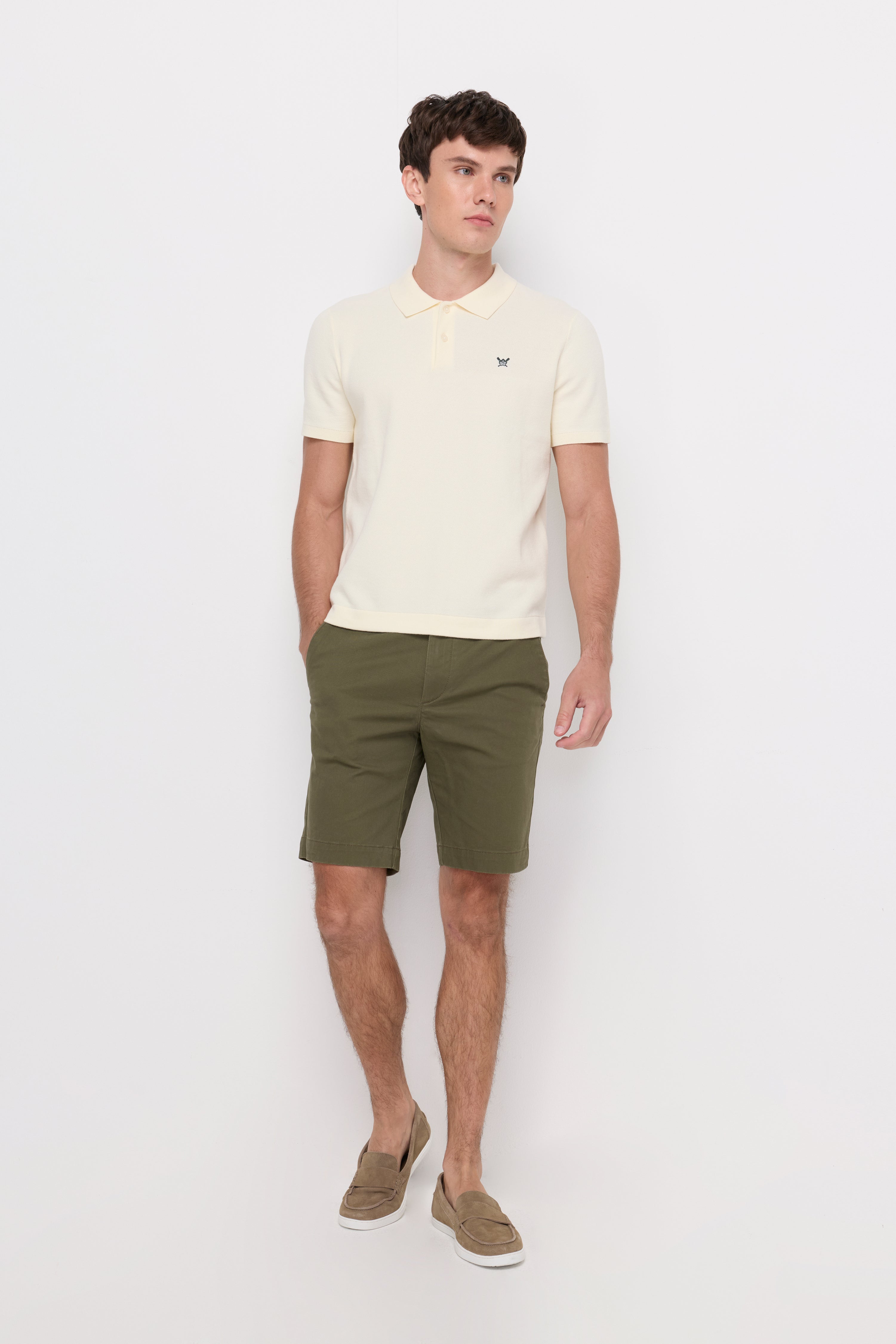 Ribbed Knit Polo Cream