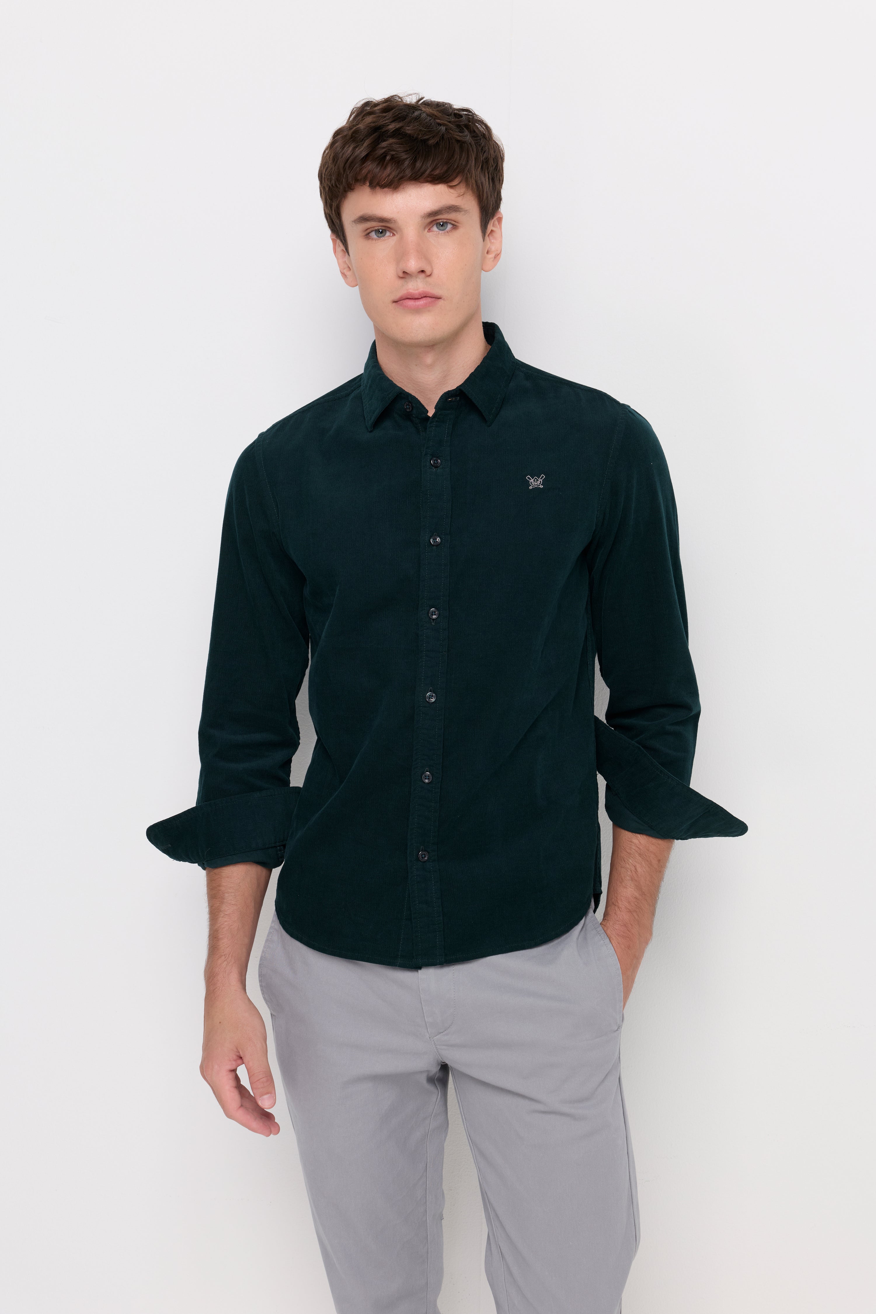 Corduroy Embroidered Shirt Green