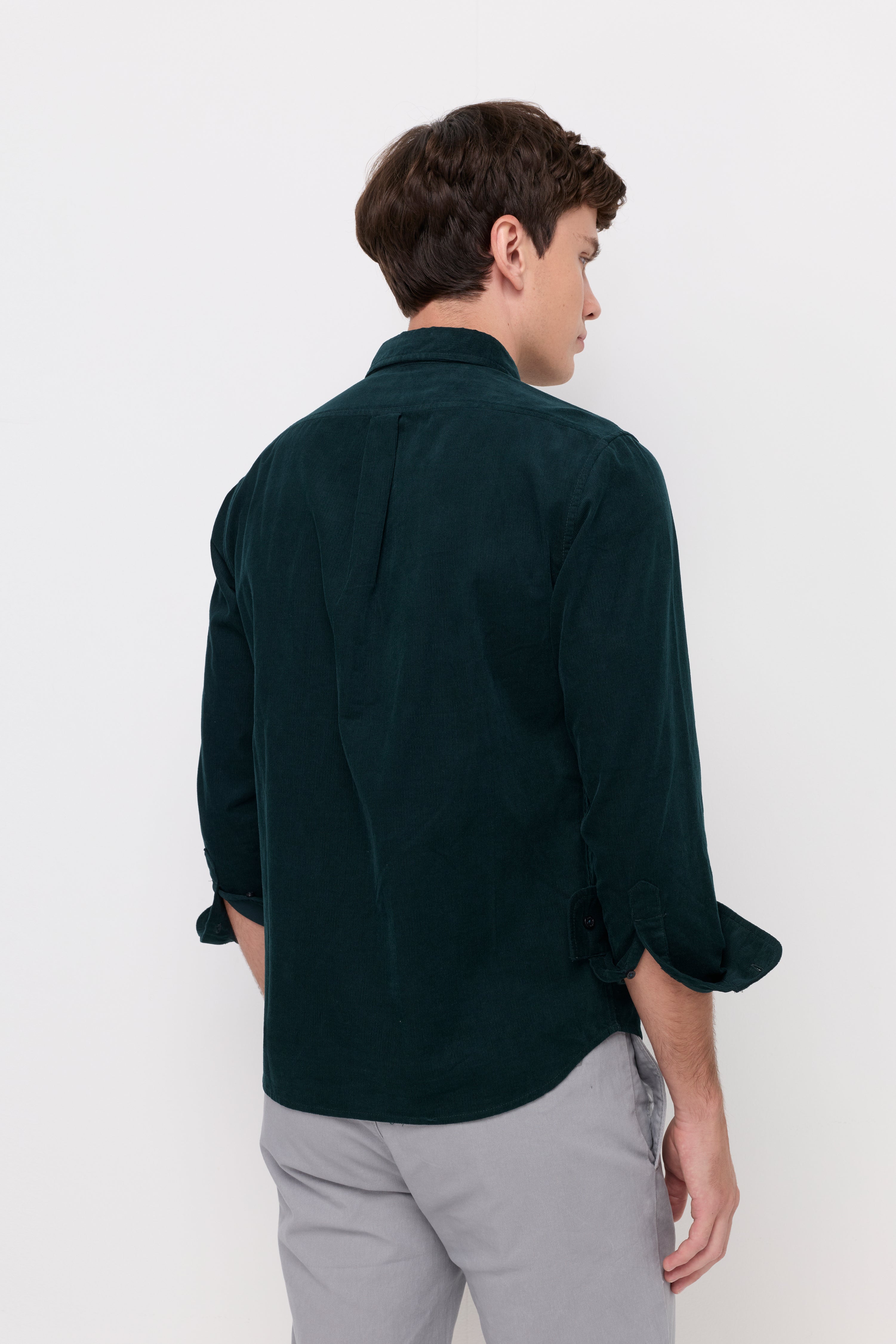 Corduroy Embroidered Shirt Green