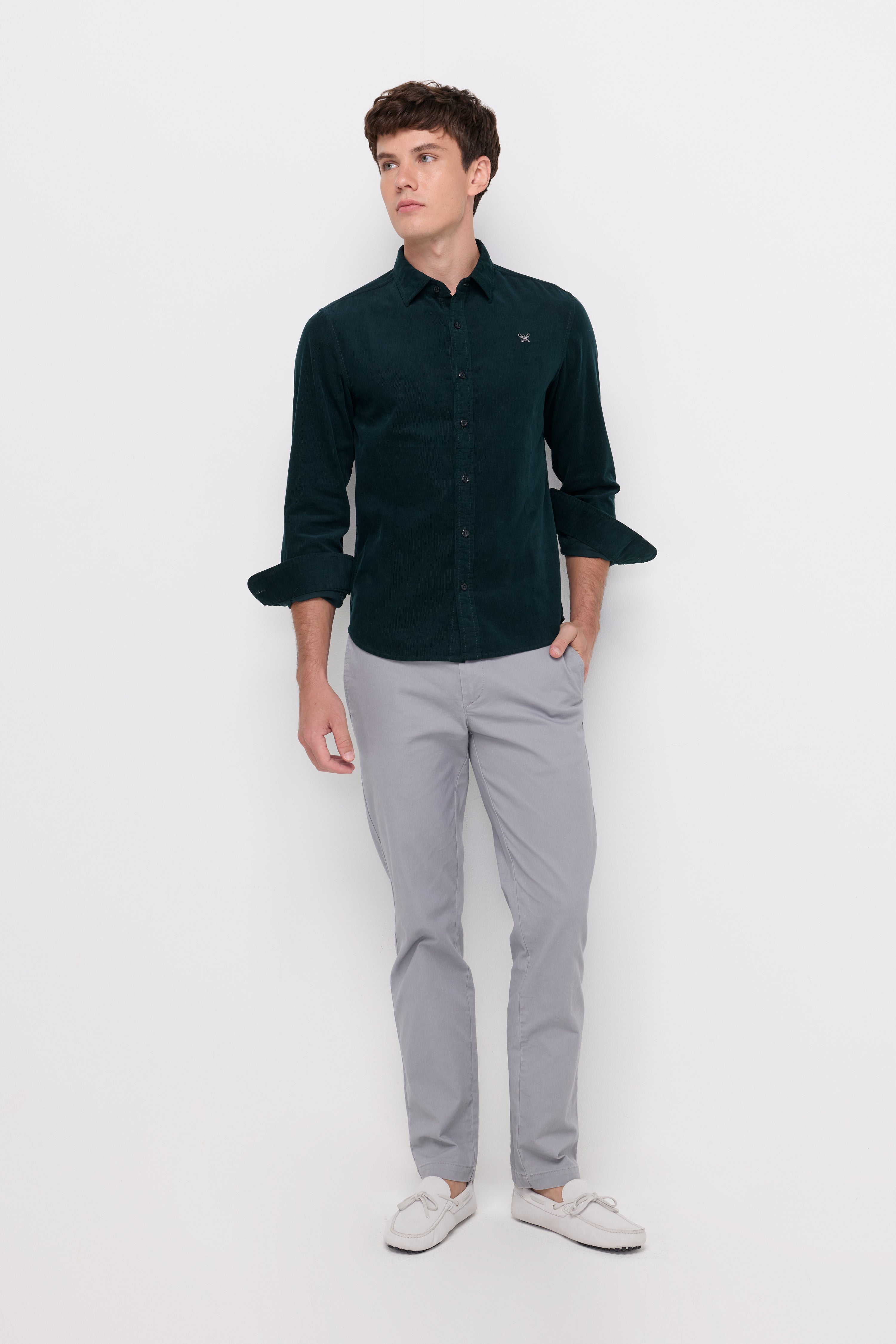 Corduroy Embroidered Shirt Green