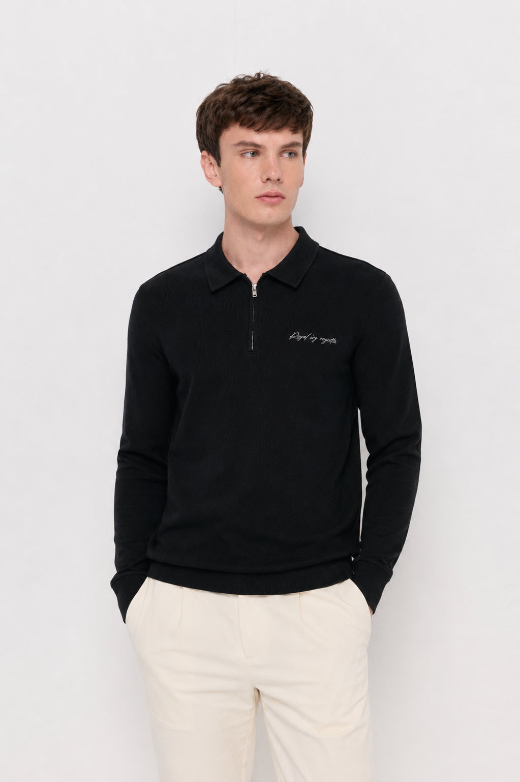 Half-Zip Knit Polo Sweater Black