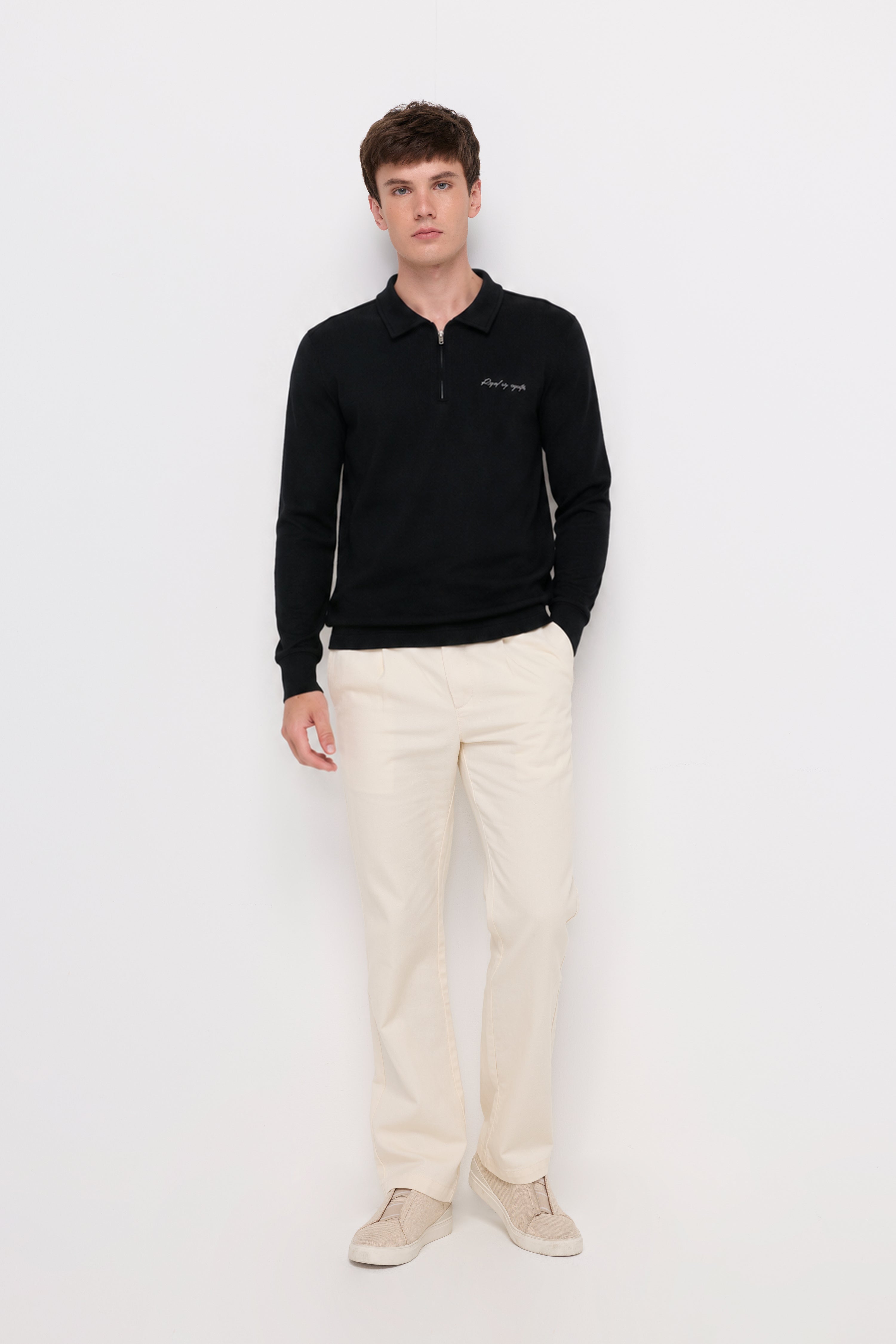 Half-Zip Knit Polo Sweater Black