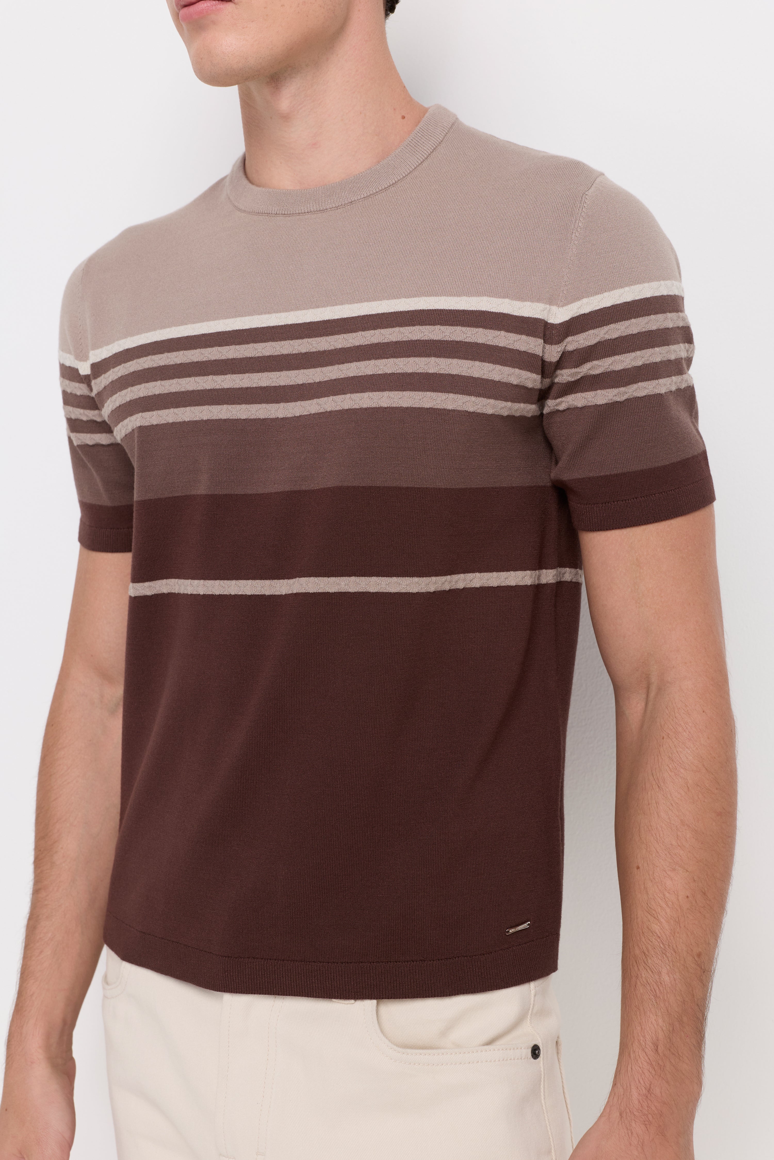 Gradient Stripe Knit T-Shirt Brown