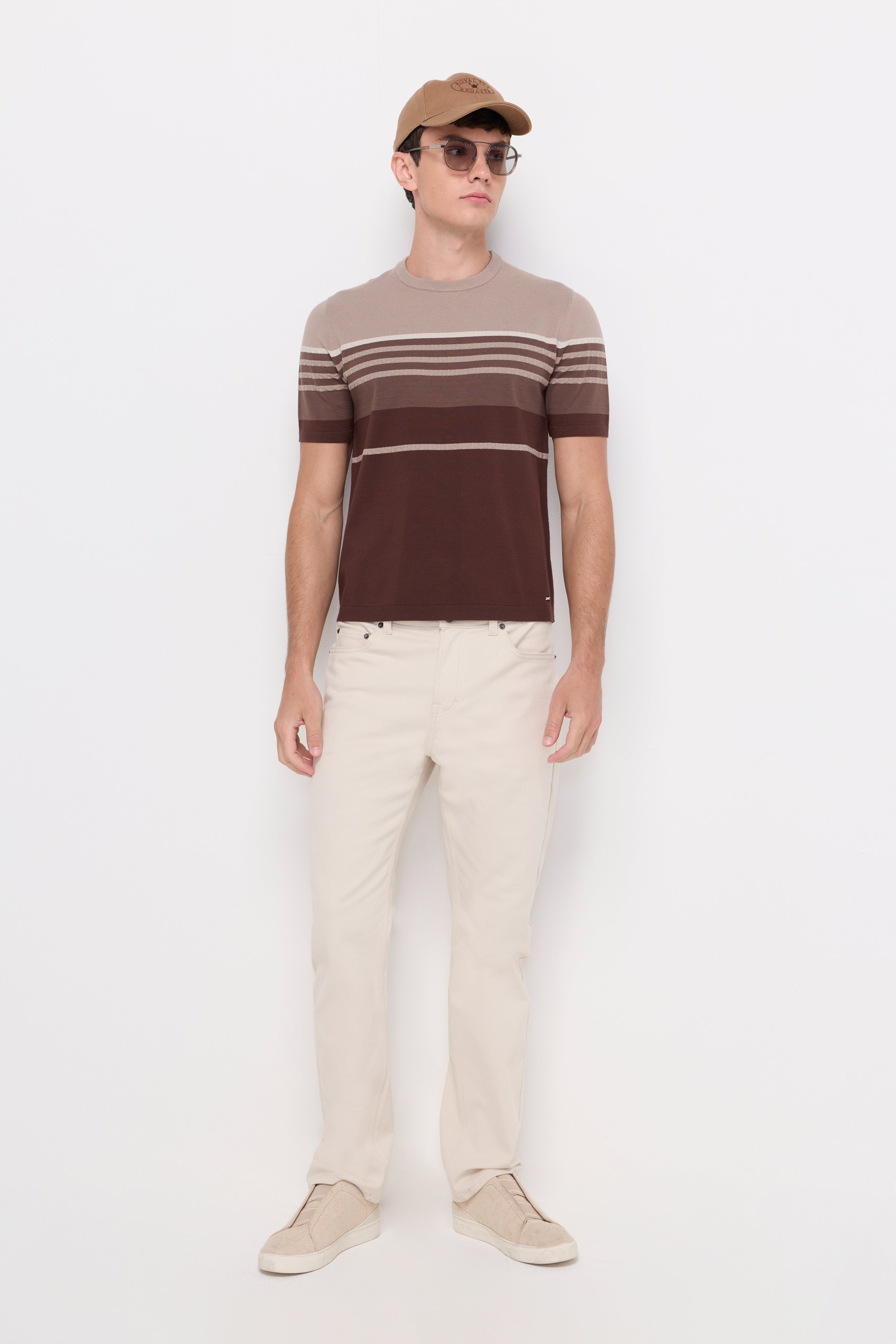 Gradient Stripe Knit T-Shirt Brown