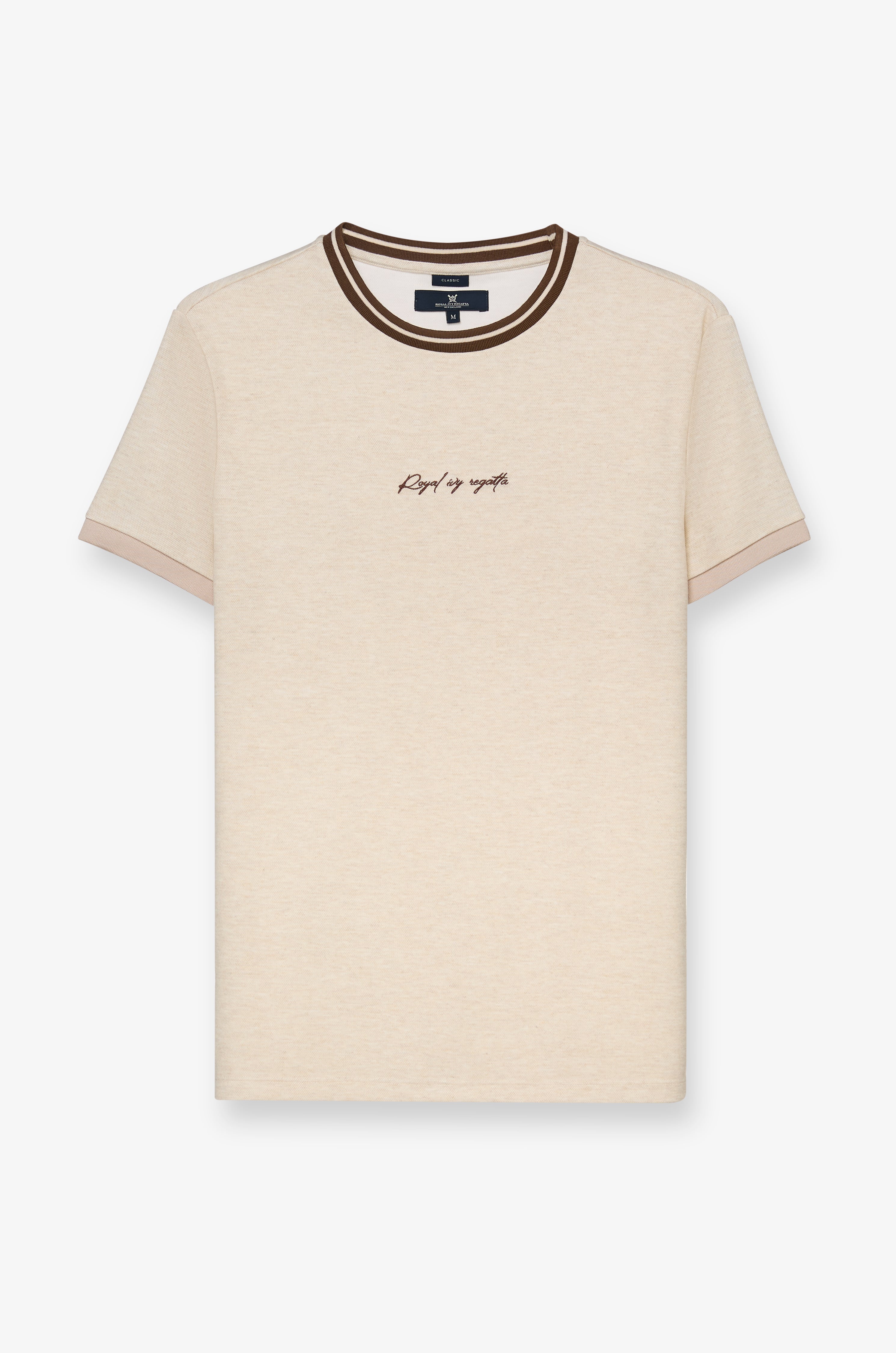 Contrast Trim Textured T-Shirt Light Beige
