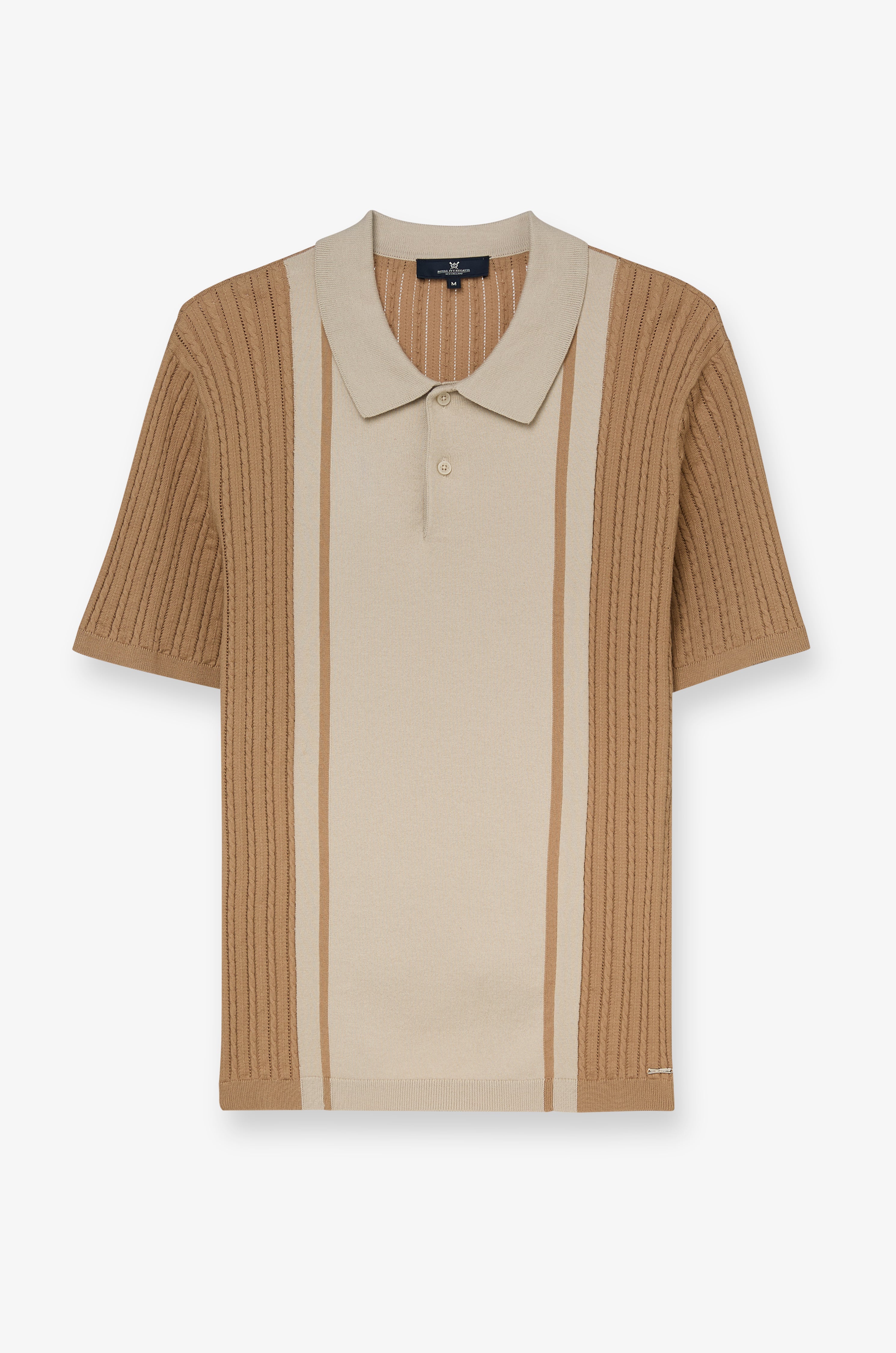 Textured Knit Panel Polo Brown