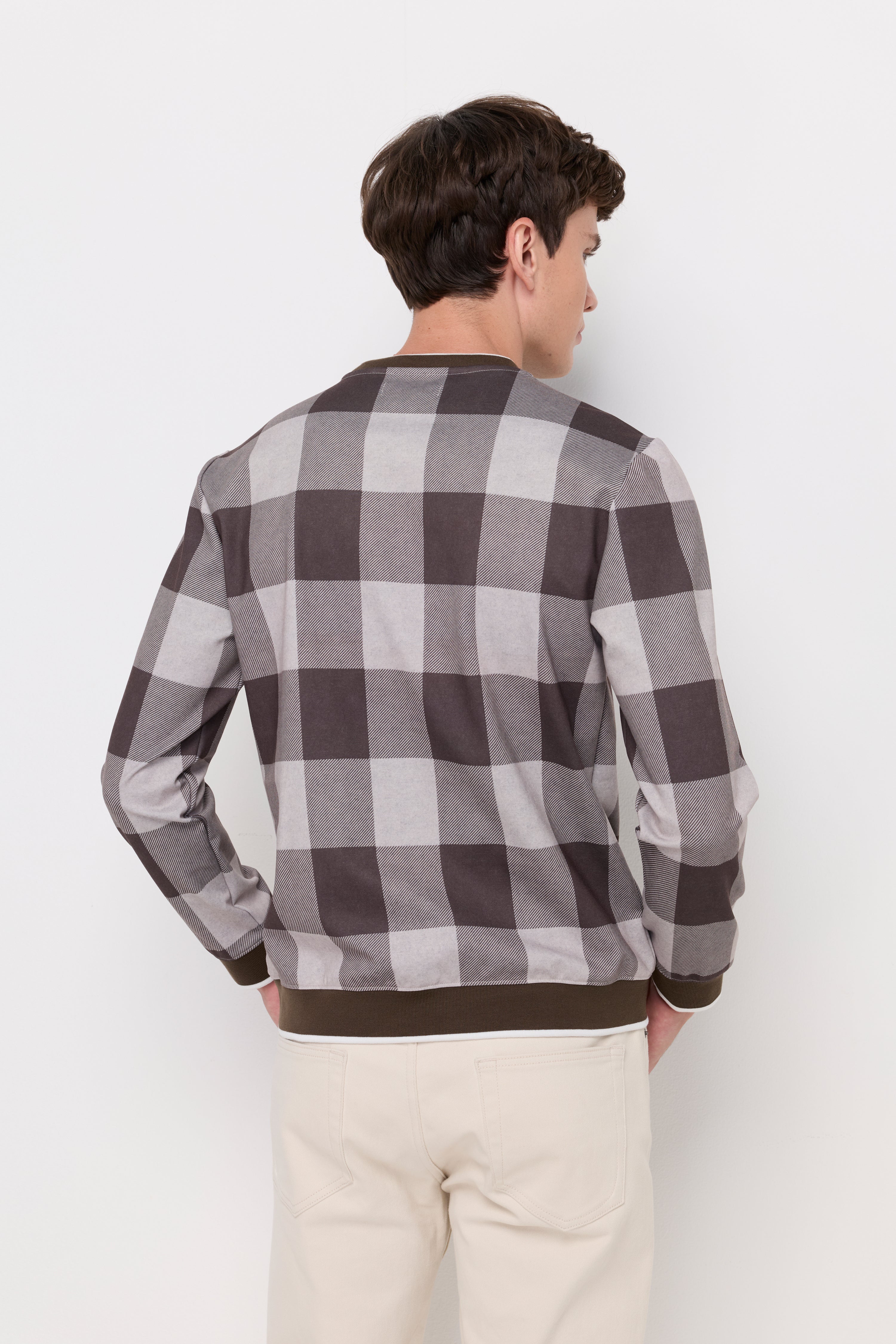 Check Knit Sweatshirt Check Brown