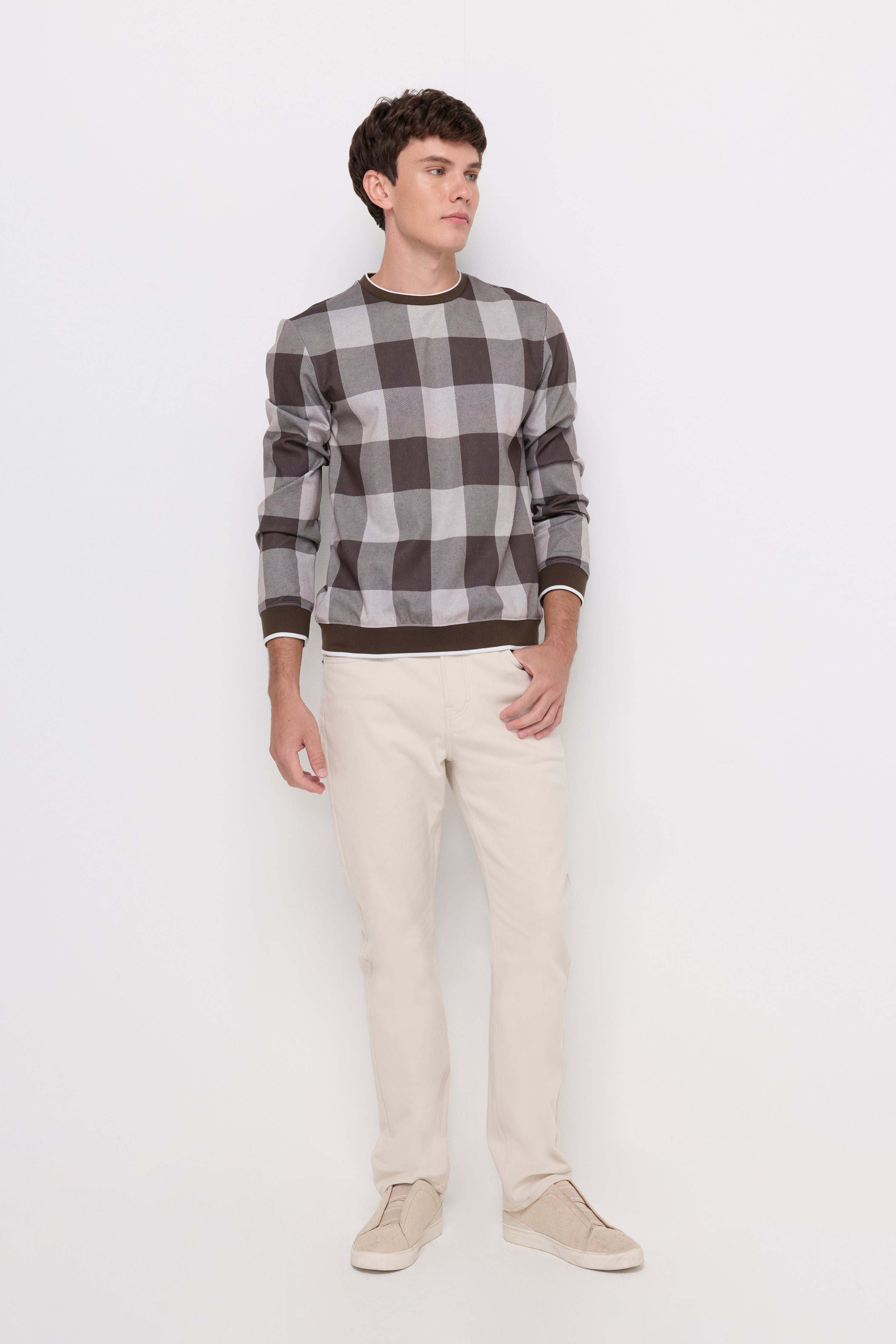Check Knit Sweatshirt Check Brown