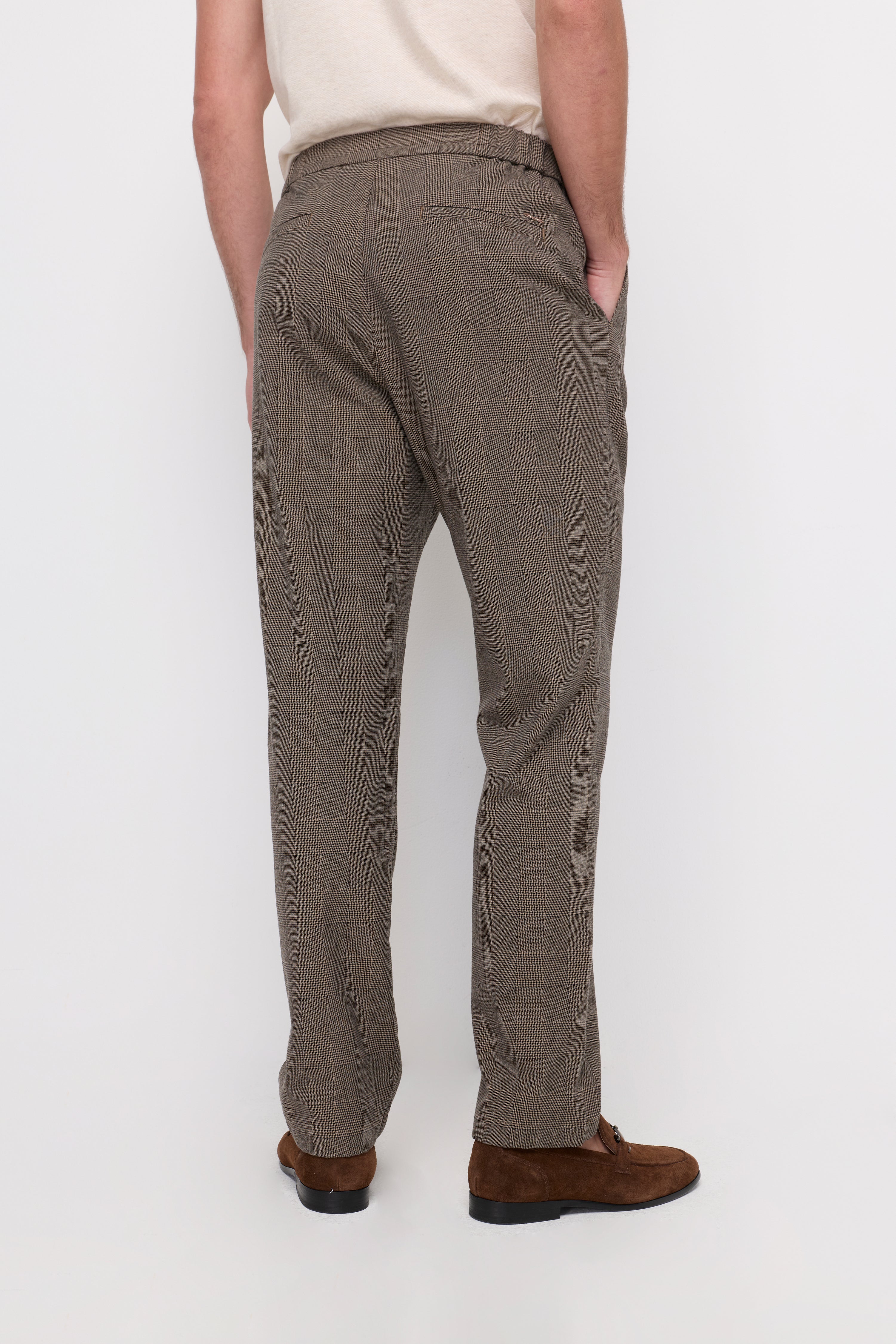 Glen Check Drawstring Trousers Check Brown