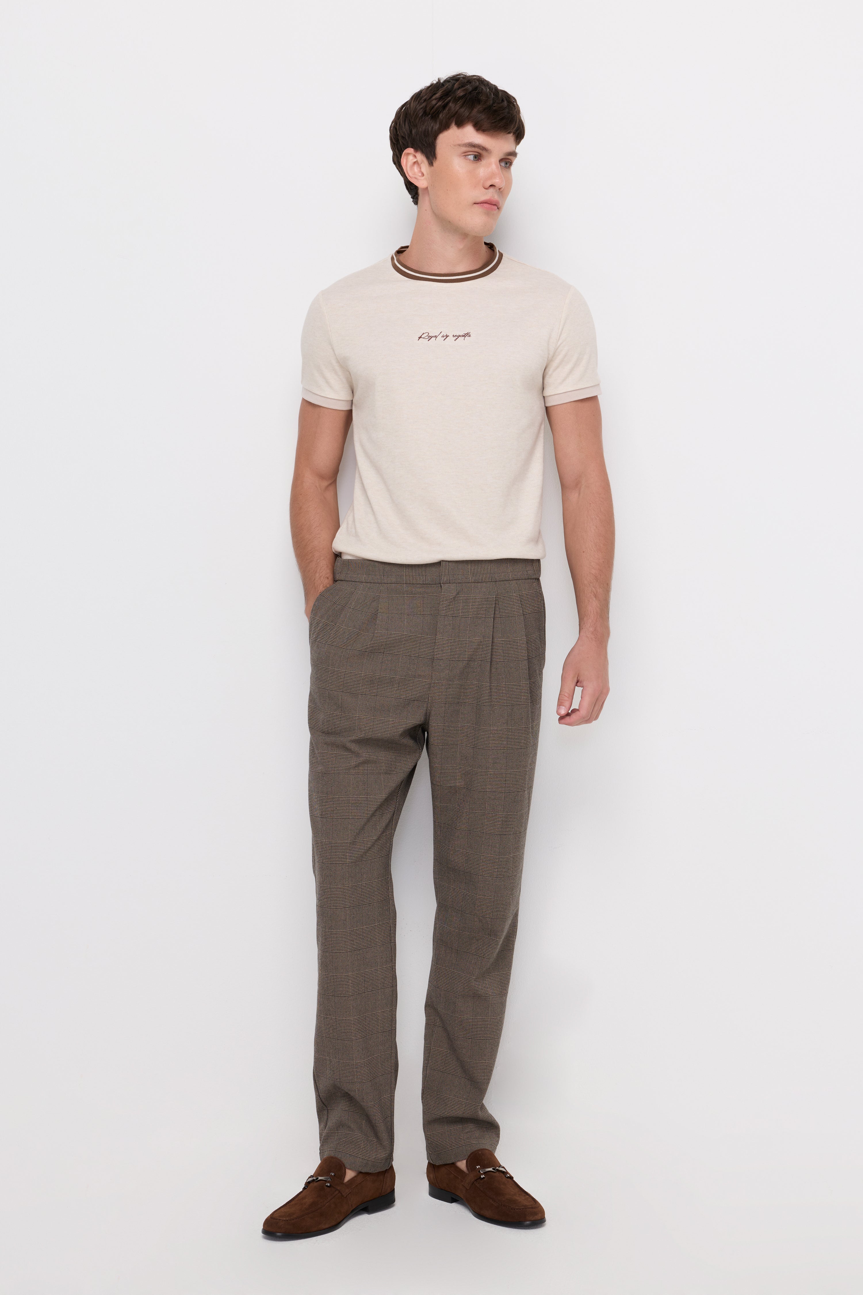 Glen Check Drawstring Trousers Check Brown